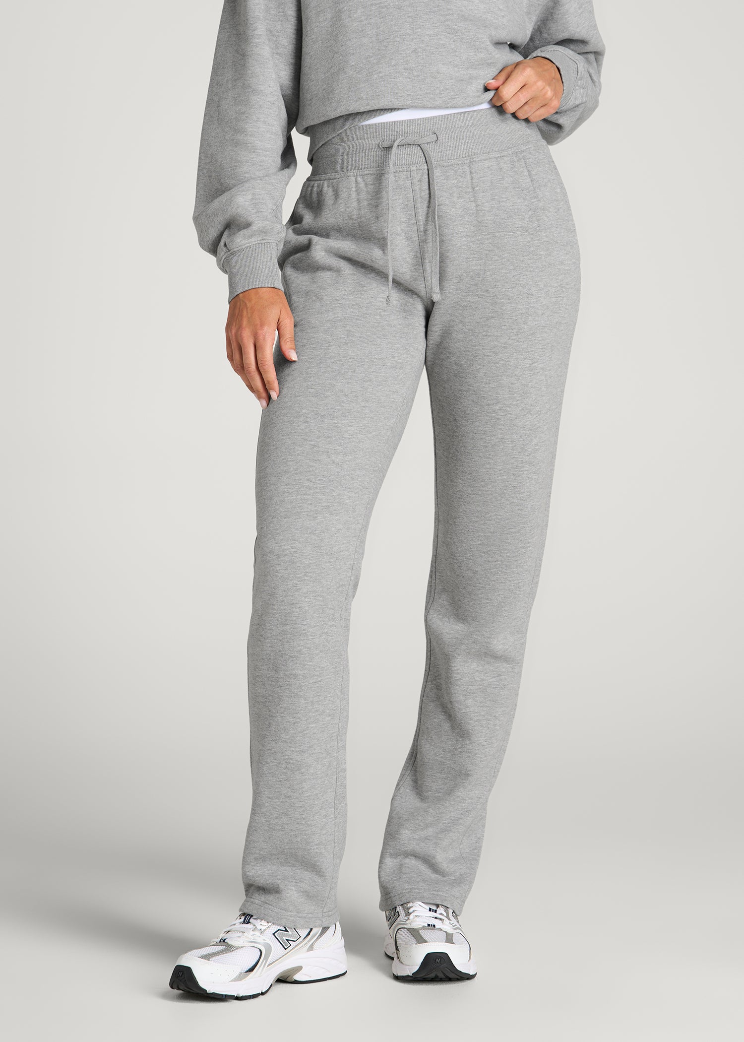 Everyday Straight Leg Open Bottom Fleece Pant for Tall Women in Grey Mix