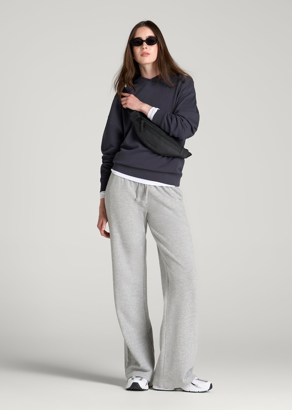 Everyday French Terry Mid Rise Wide Leg Pants for Tall Women in Grey Mix