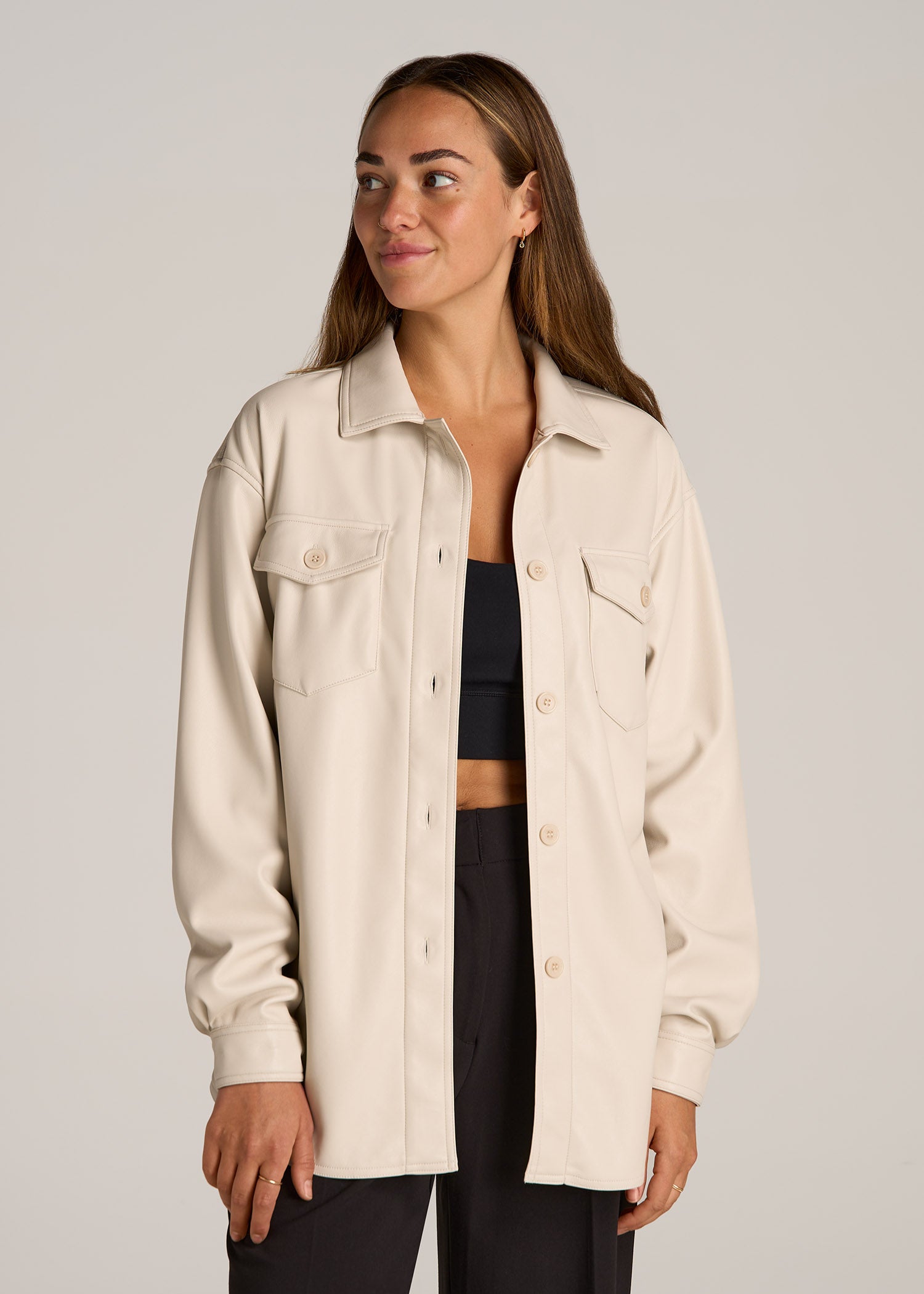 True Touch Leather Shirt Jacket for Tall Women American Tall