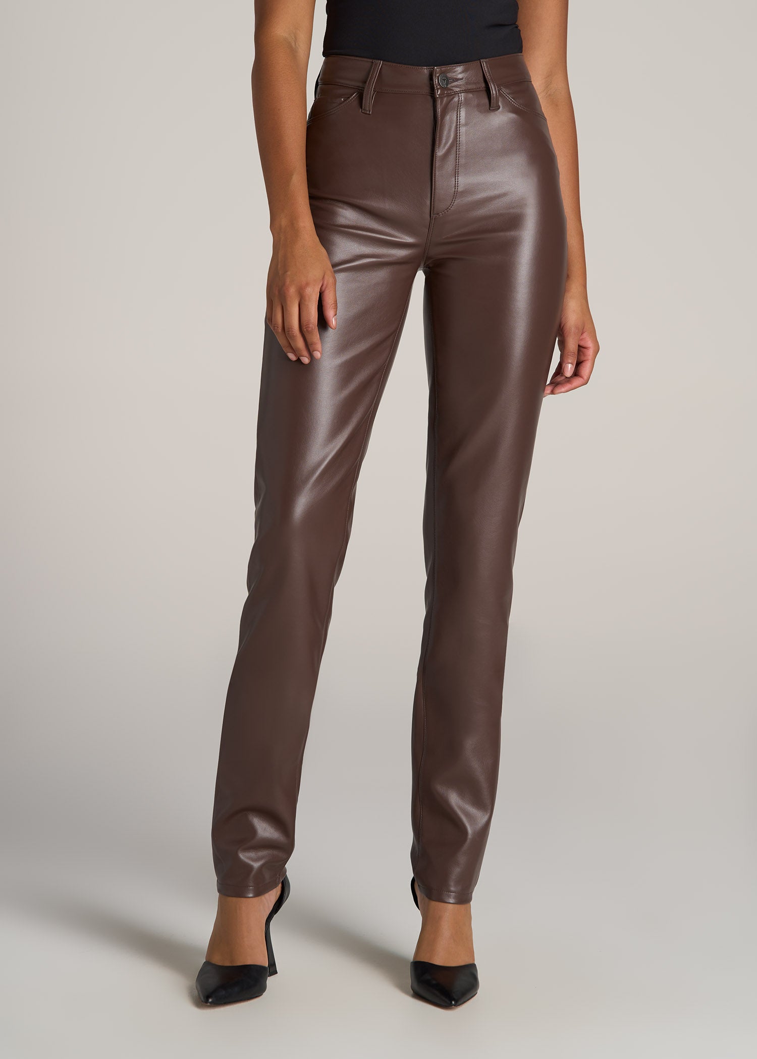 Faux Leather SLIM Pants for Tall Women in Chocolate