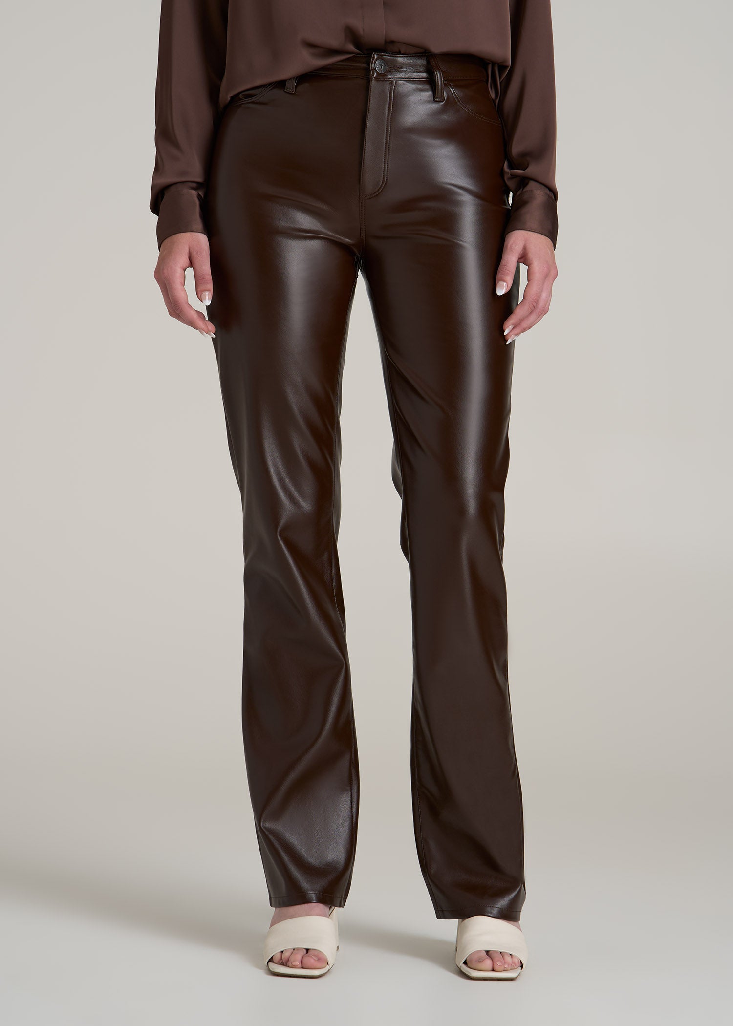 True Touch Leather Straight Leg Pants for Tall Women in Espresso