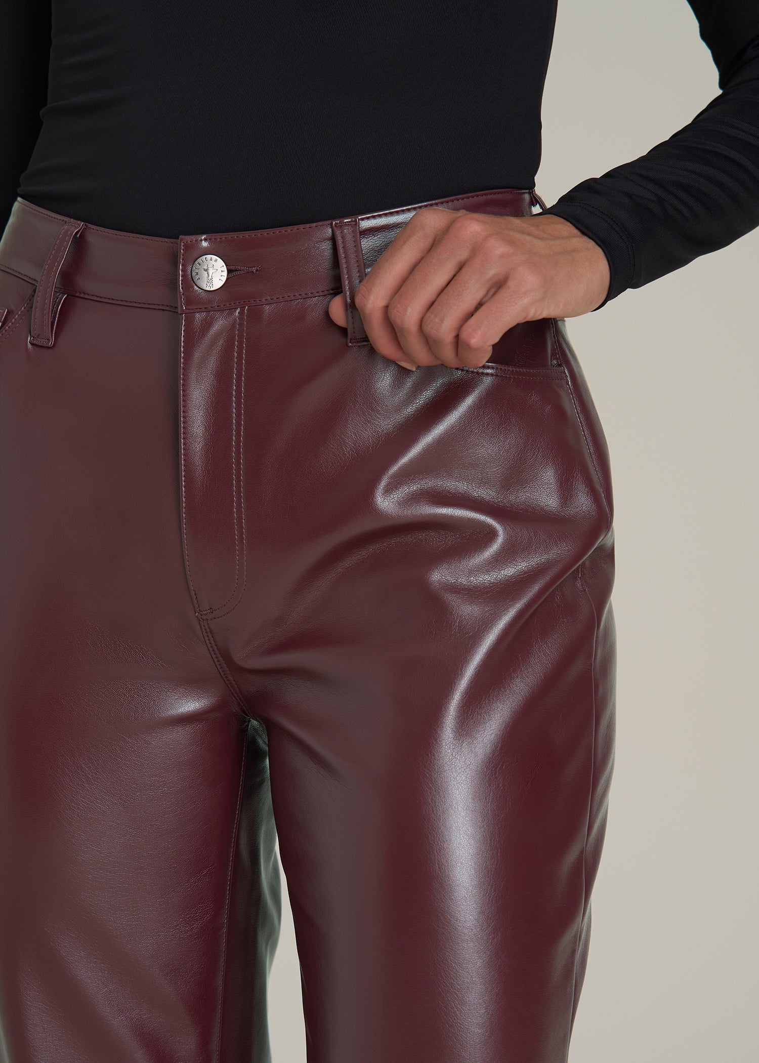 True Touch Leather Straight Leg Pants for Tall Women in Port Royale
