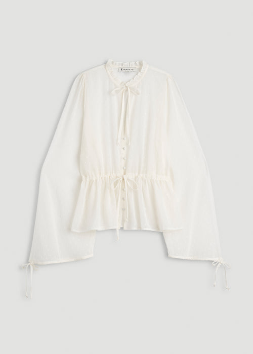 Peasant Chiffon Blouse for Tall Women in Antique White