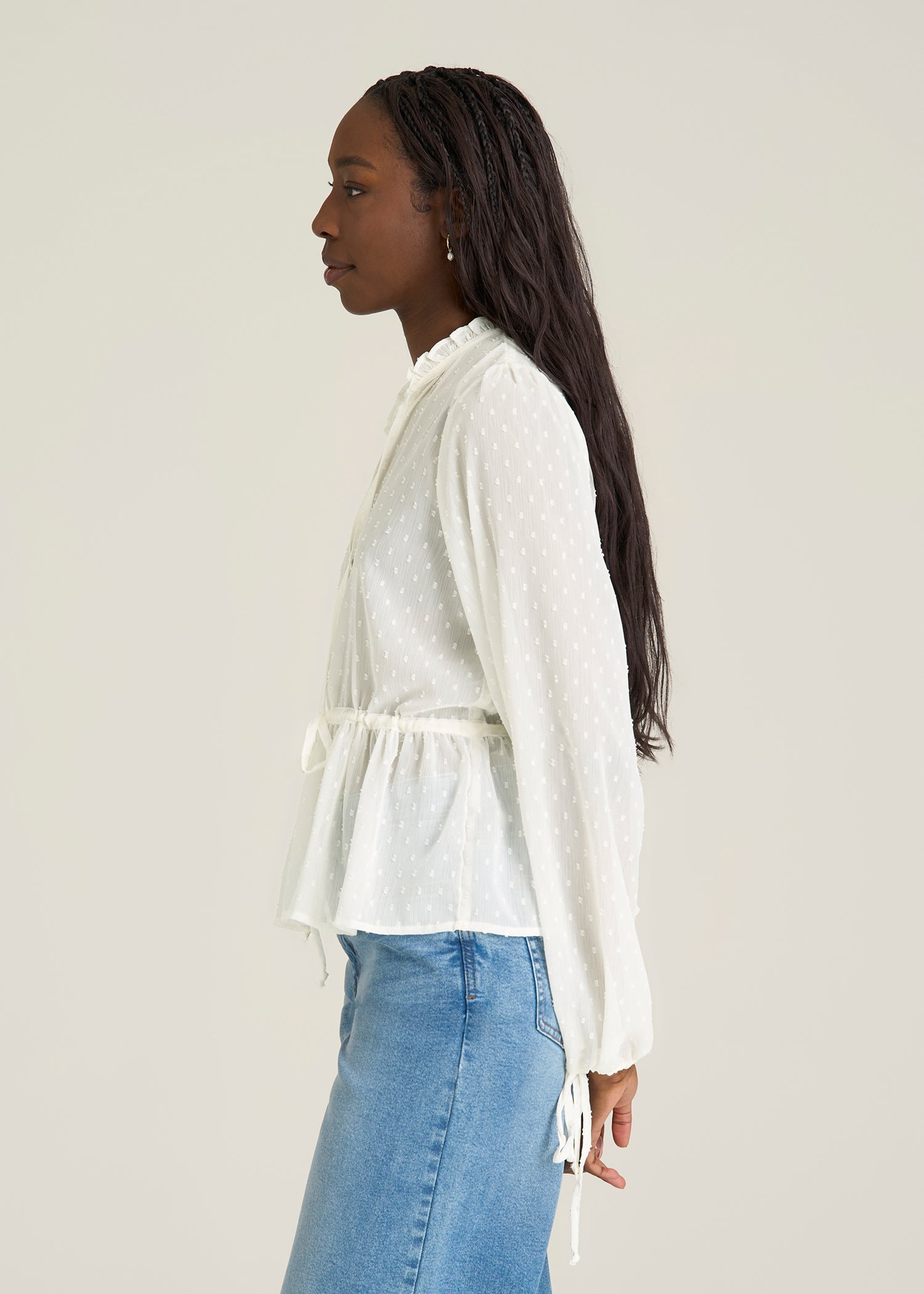 Peasant Chiffon Blouse for Tall Women in Antique White