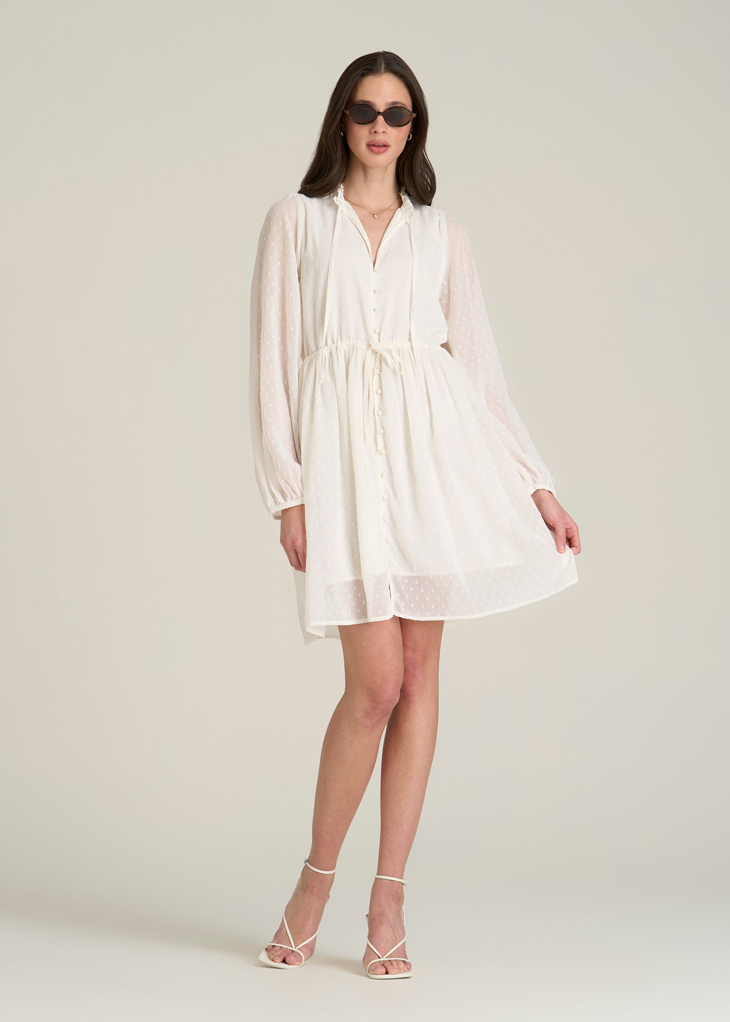 Peasant Chiffon Mini Dress for Tall Women in Antique White