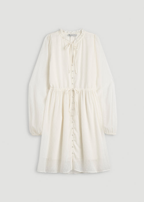 Peasant Chiffon Mini Dress for Tall Women in Antique White
