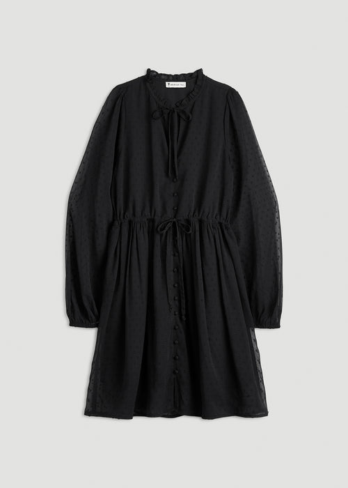 Peasant Chiffon Mini Dress for Tall Women in Black