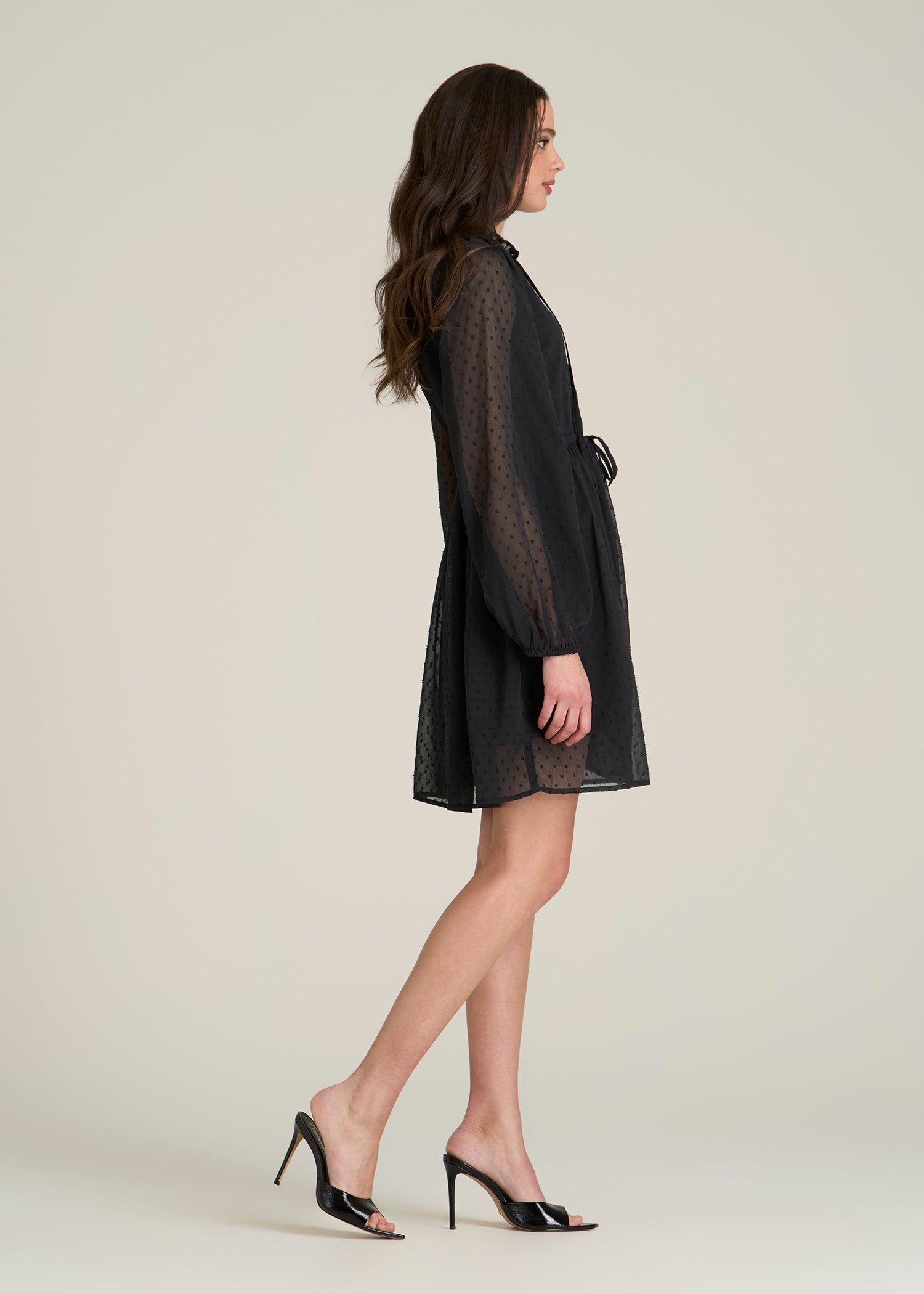 Peasant Chiffon Mini Dress for Tall Women in Black