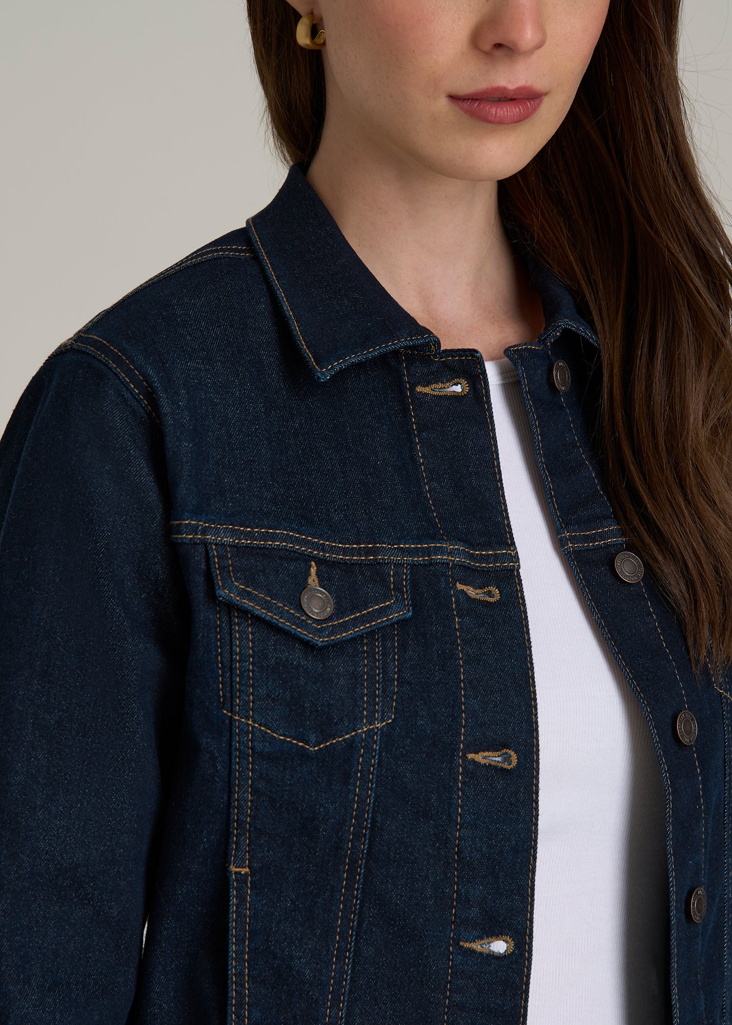 Classic Denim Jacket for Tall Women in Rinse Wash