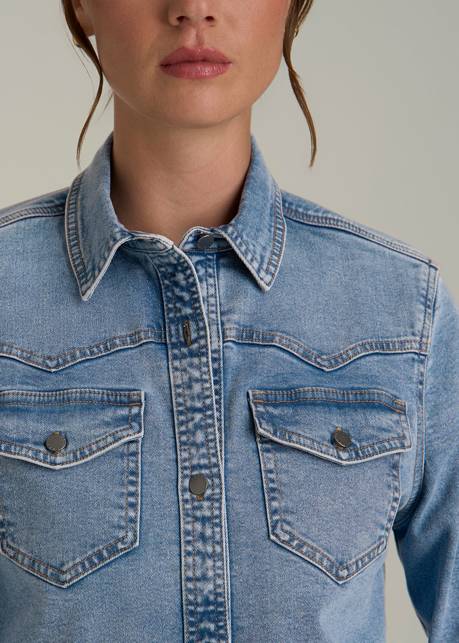 Western Denim Shirt for Tall Women in Heritage Faded