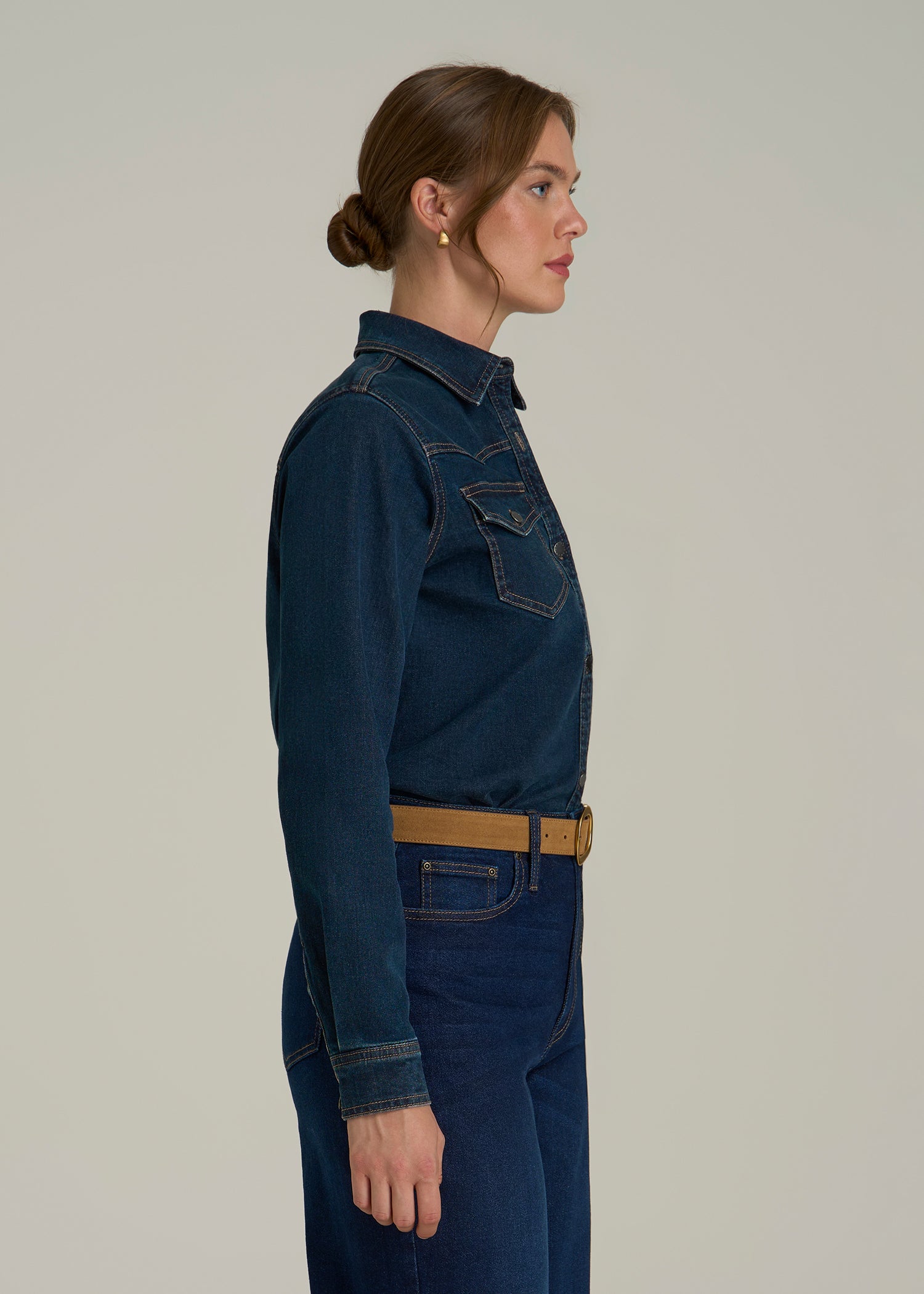 Western Denim Shirt for Tall Women in Indigo Dusk