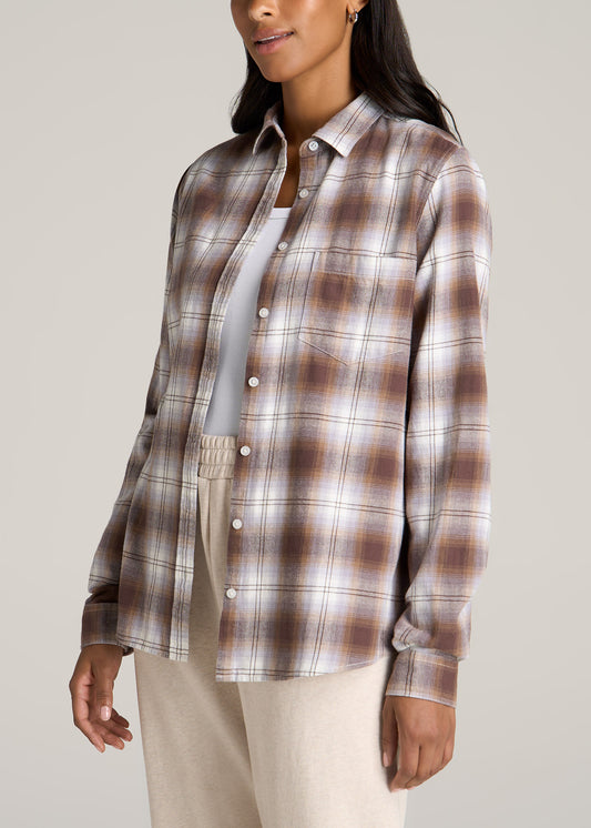 American-Tall-Women-Flannel-Button-up-Shirt-Taupe-Grey-side