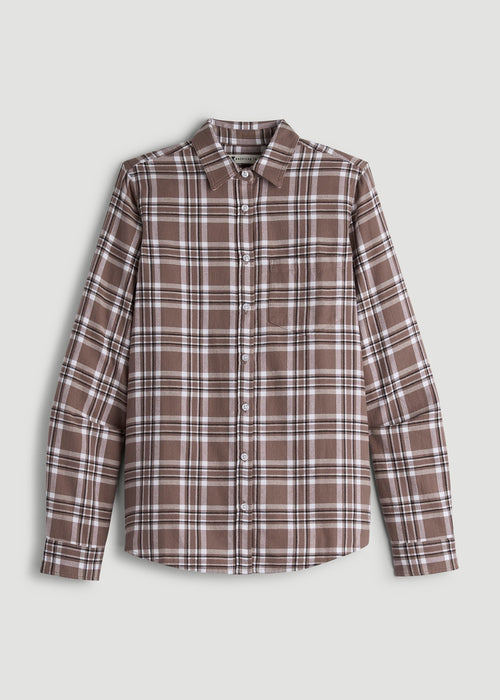 Flannel Button-Up Shirt for Tall Women in Woodsmoke with Black