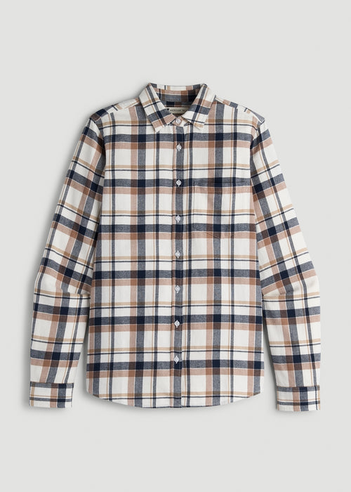 Flannel Button-Up Shirt for Tall Women in Woodsmoke with Navy