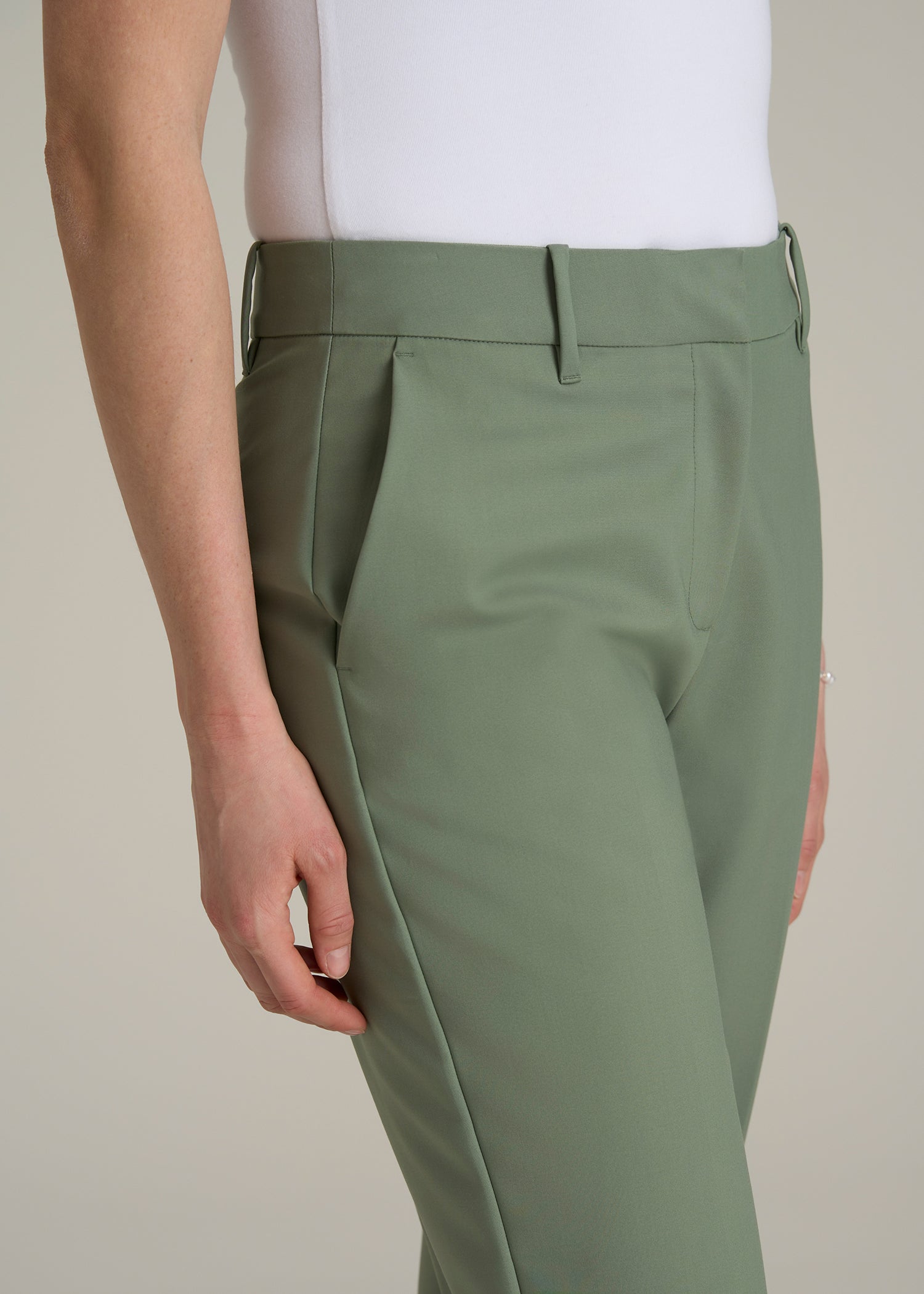 Flat Front Tapered Dress Pants for Tall Women in Dark Seagrass