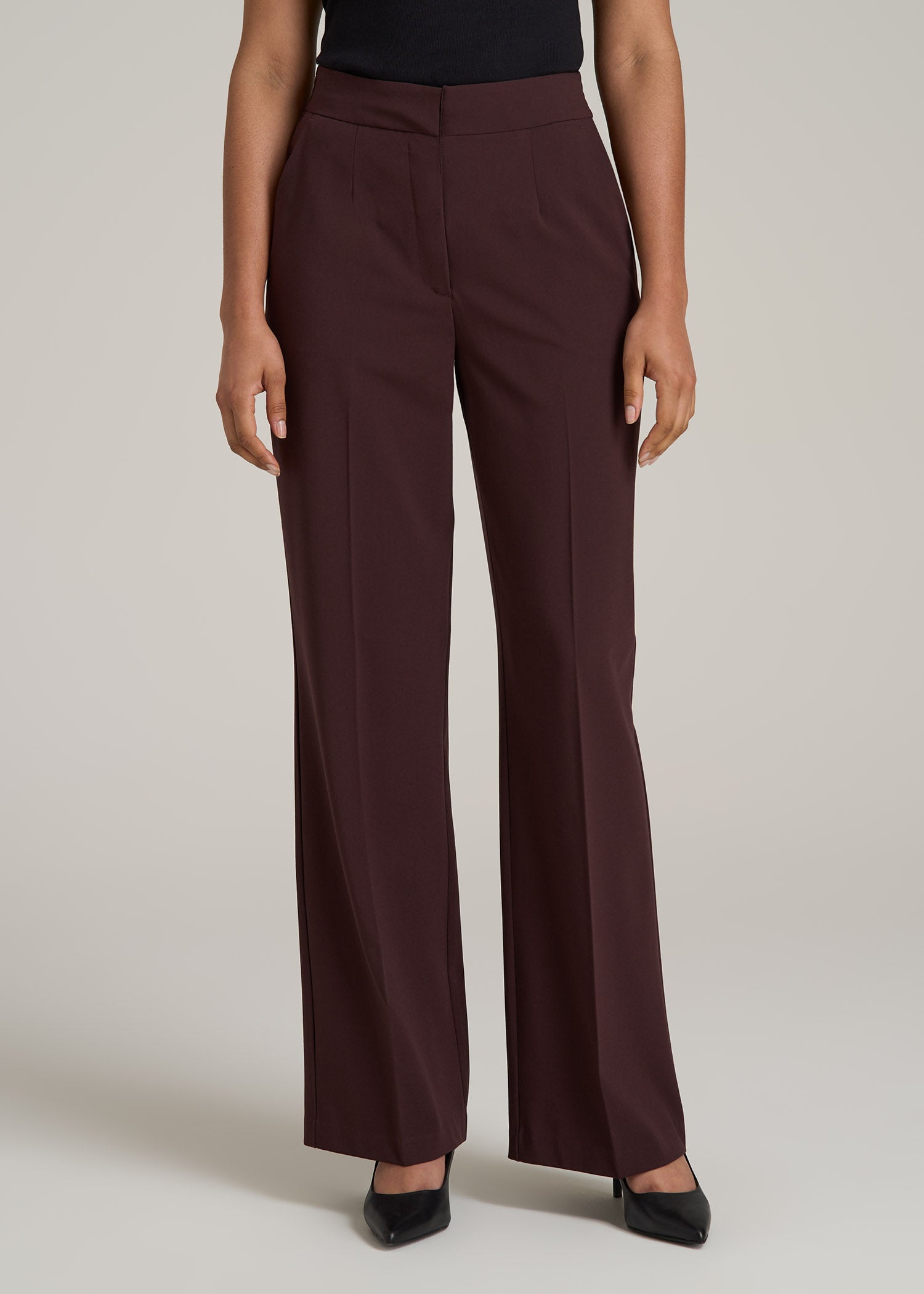 Flat Front Wide Leg Dress Pants for Tall Women in Oxblood 2 / Tall / Oxblood Flat Front Wide Leg Dress Pants for Tall Women in Oxblood 2 / Tall / Oxblood