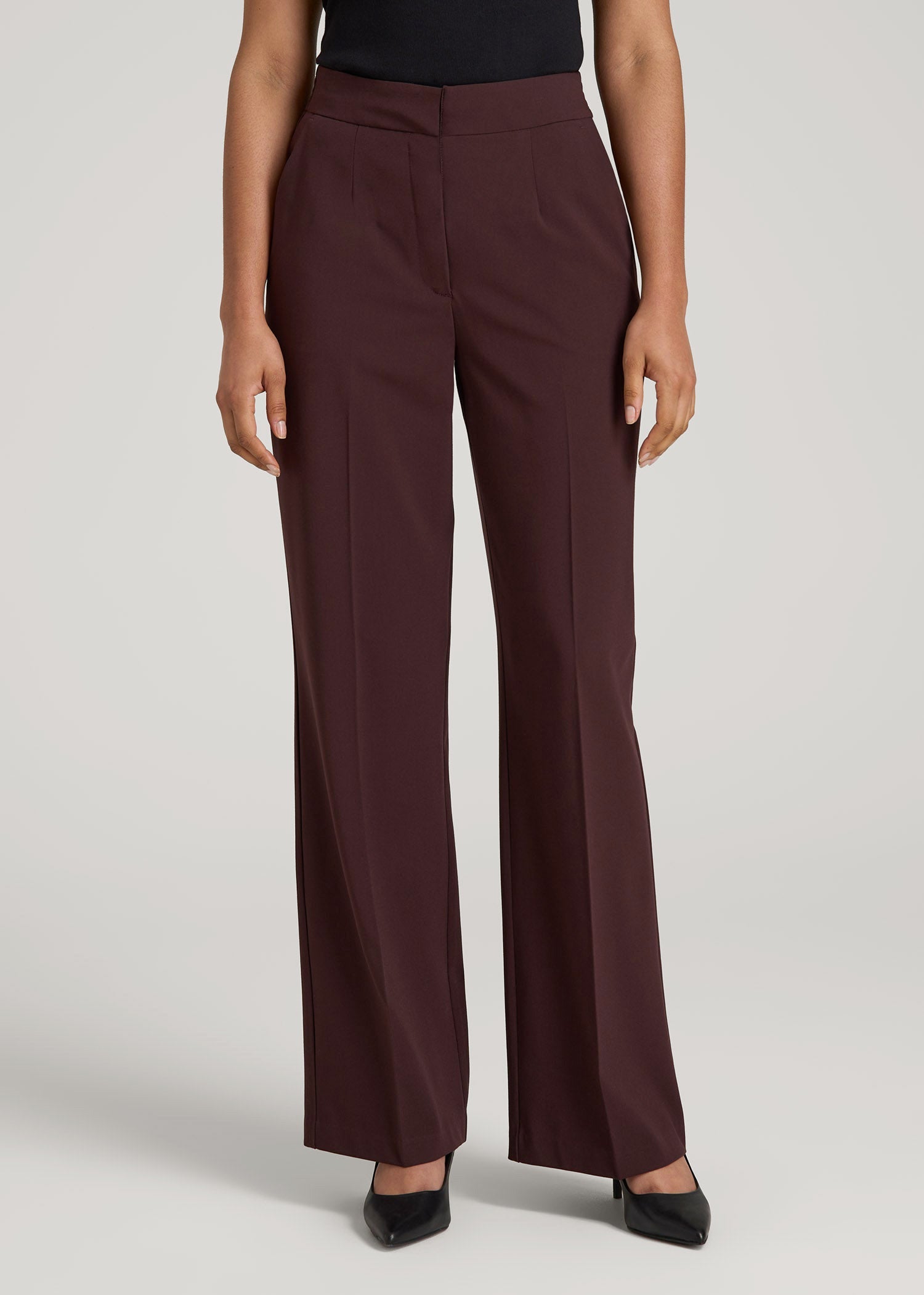 pleated dress pants vs flat front Flat Front Wide Leg Dress Pants for Tall Women in Oxblood 20 / Tall / Oxblood