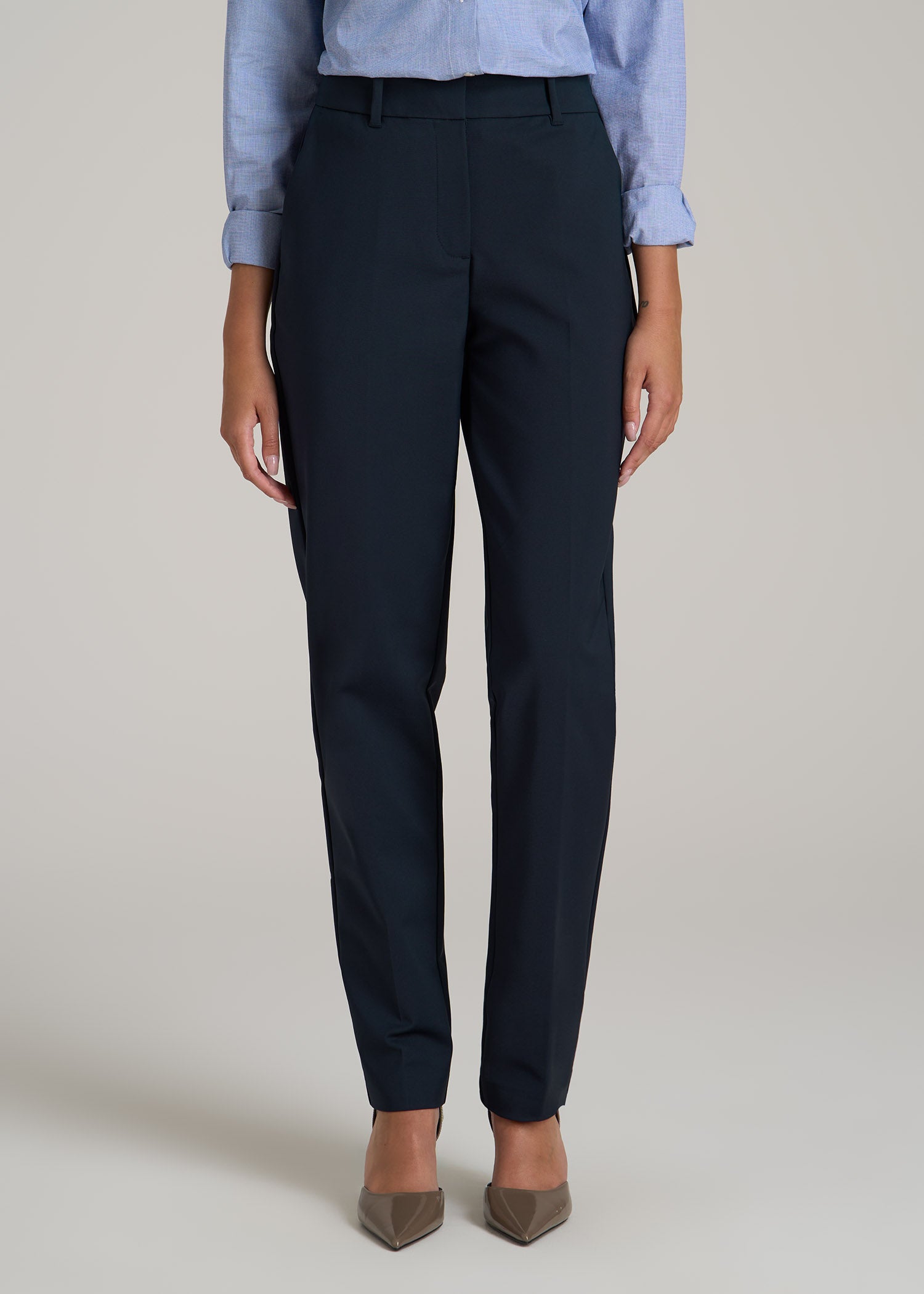 Flat Front Tapered Dress Pants for Tall Women in True Navy 6 / Tall / True Navy Flat Front Tapered Dress Pants for Tall Women in True Navy 6 / Tall / True Navy