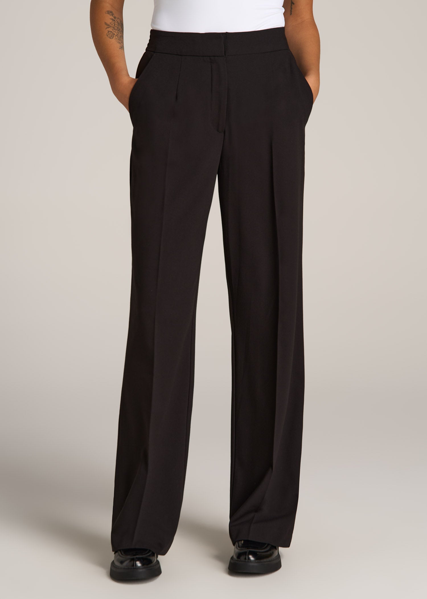 Flat Front Wide Leg Dress Pants for Tall Women in Black 16 / Extra Tall / Black Flat Front Wide Leg Dress Pants for Tall Women in Black 16 / Extra Tall / Black