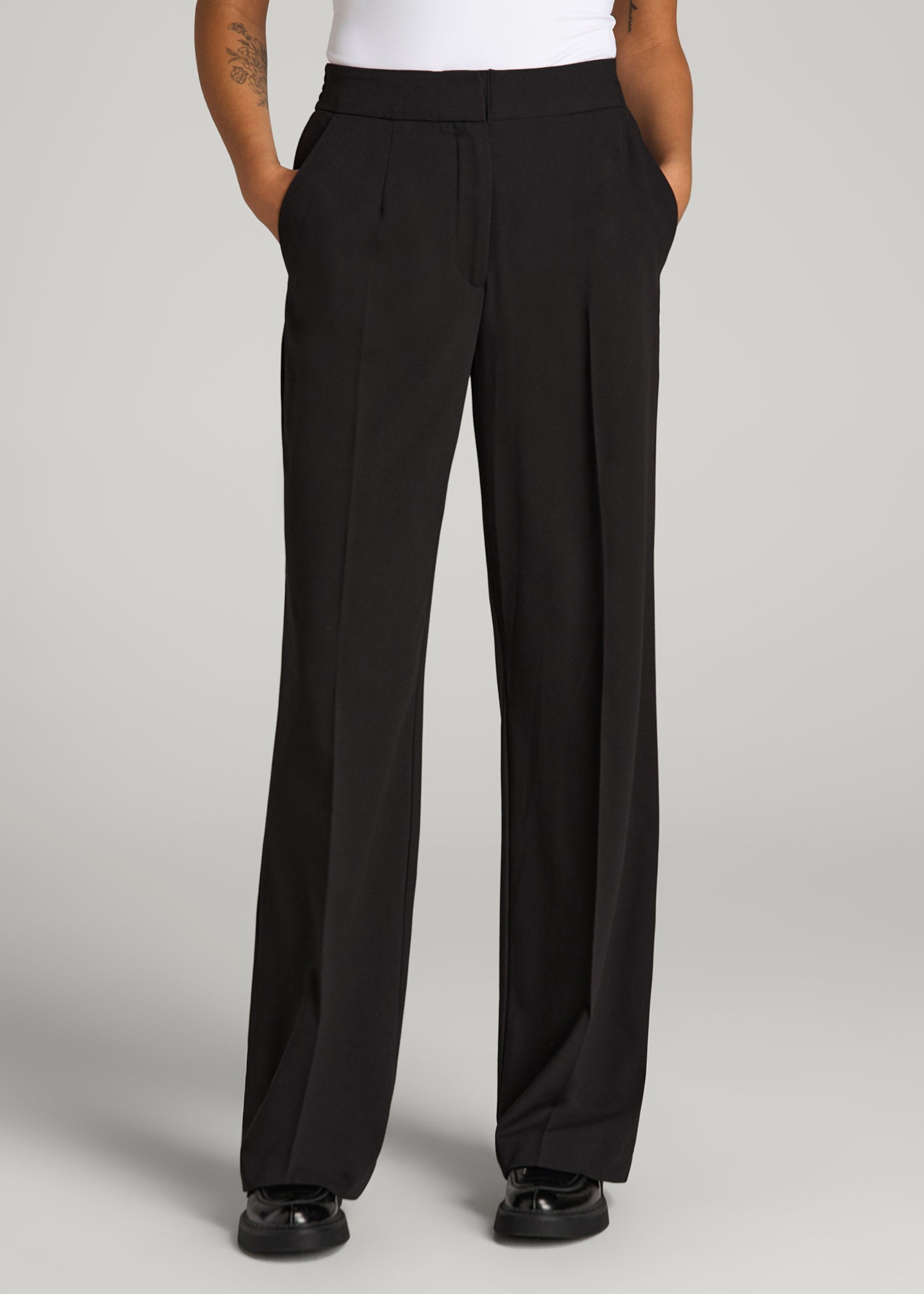dress pants pleated or flat front Flat Front Wide Leg Dress Pants for Tall Women in Black 16 / Extra Tall / Black