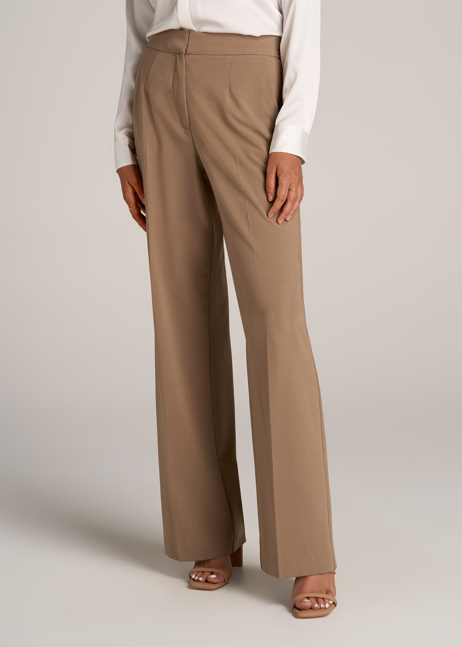 Flat Front Wide Leg Dress Pants for Tall Women in Fawn 20 / Tall / Fawn Flat Front Wide Leg Dress Pants for Tall Women in Fawn 20 / Tall / Fawn