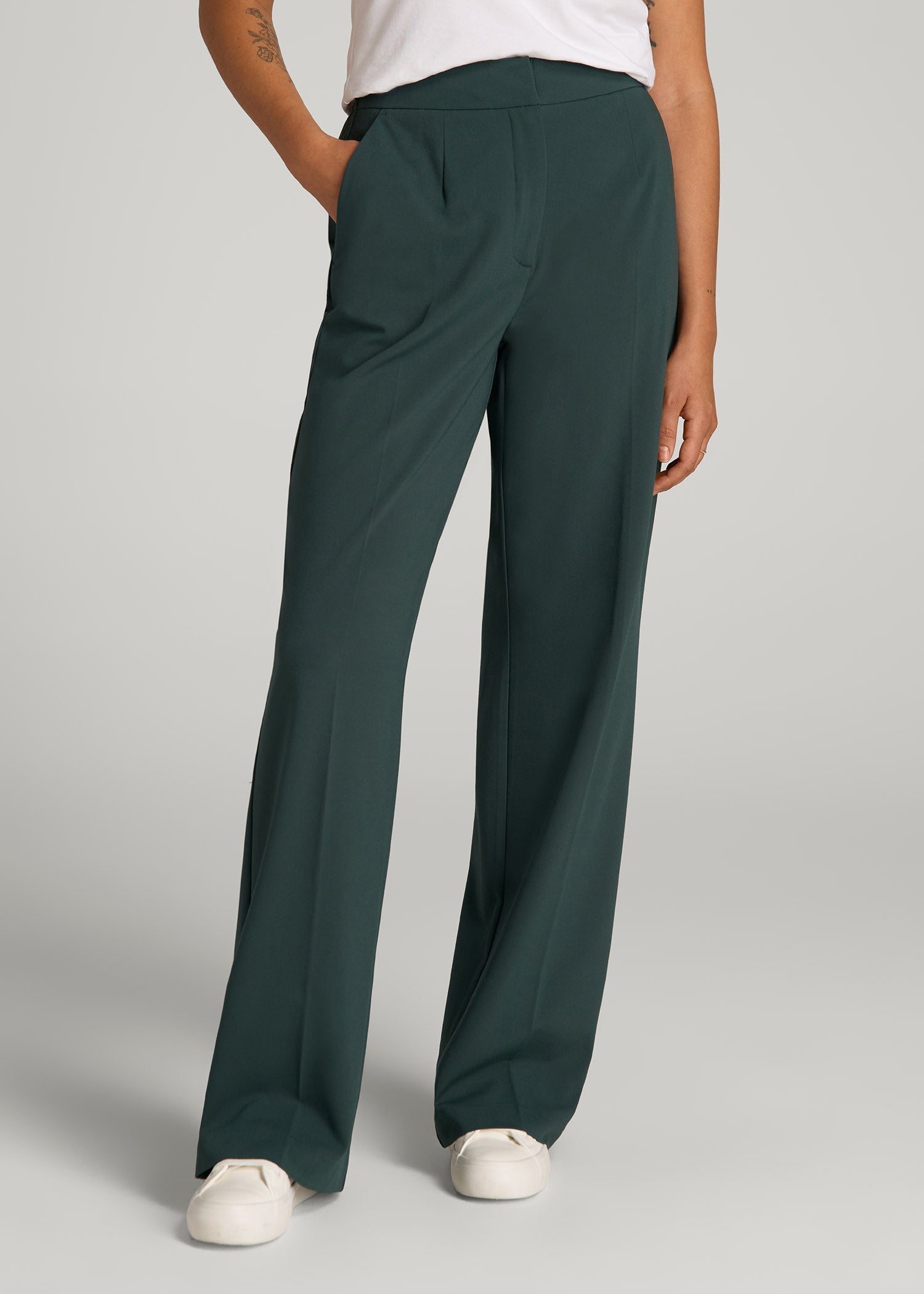 Flat Front Wide Leg Dress Pants for Tall Women in Smoky Pine 12 / Extra Tall / Smoky Pine Flat Front Wide Leg Dress Pants for Tall Women in Smoky Pine 12 / Extra Tall / Smoky Pine