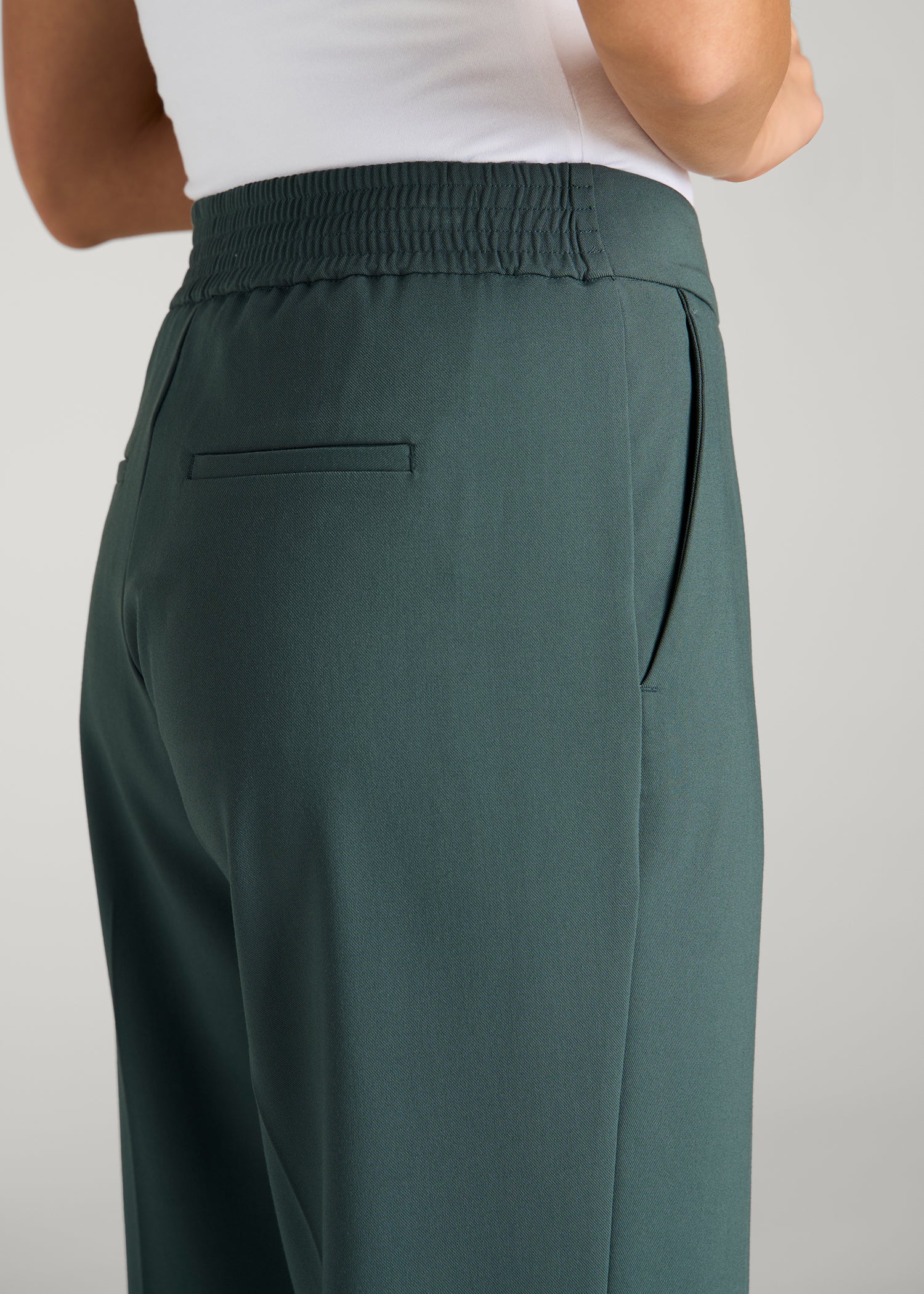 Flat Front Wide Leg Dress Pants for Tall Women in Balsam Green