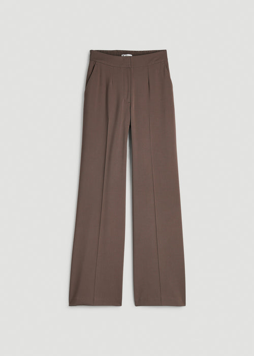 Flat Front Wide Leg Dress Pants for Tall Women in Coffee Quartz