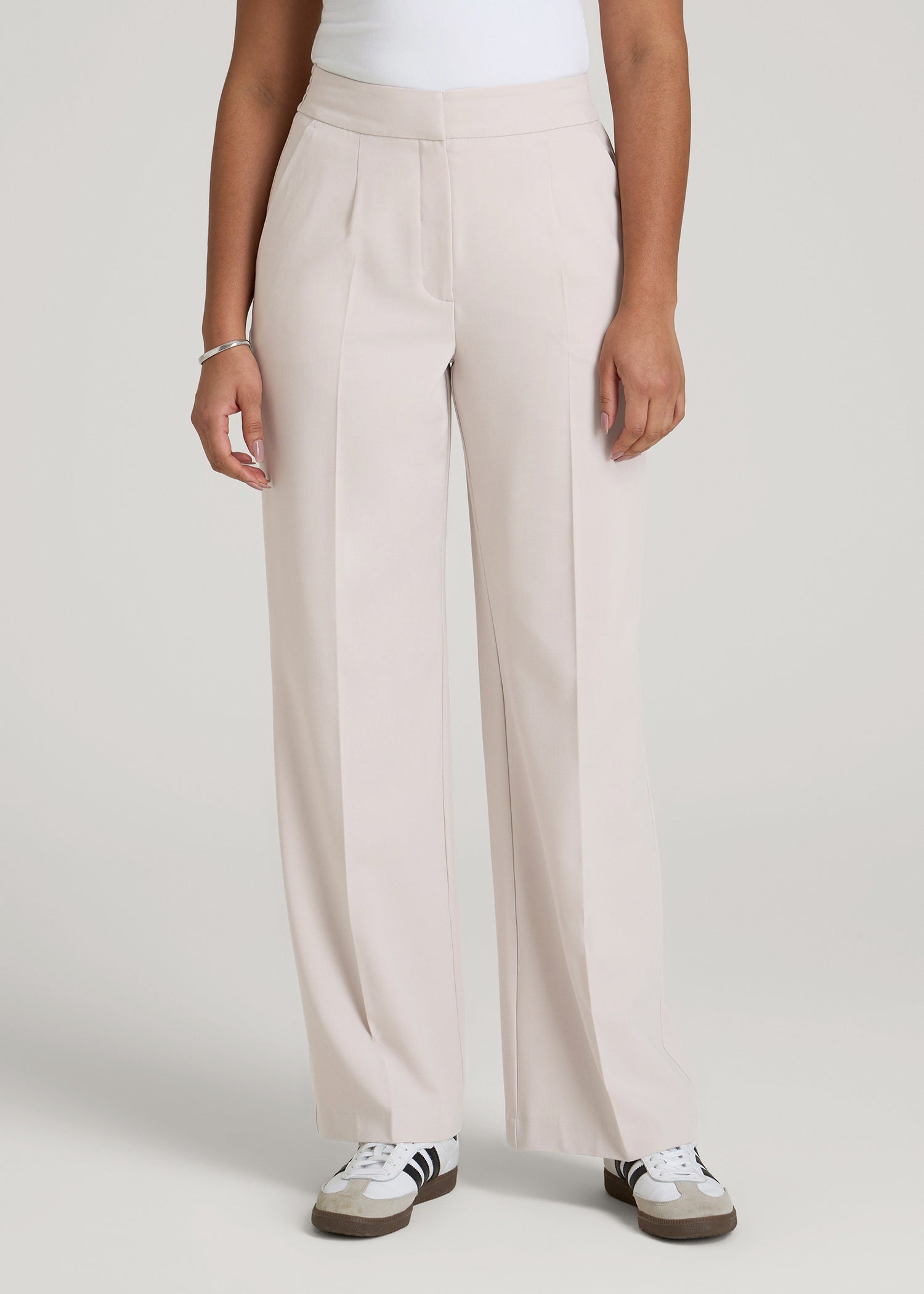 Flat Front Wide Leg Dress Pants for Tall Women in Drywall Tan 12 / Extra Tall / Drywall Tan