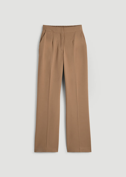 Flat Front Wide Leg Dress Pants for Tall Women in Fawn