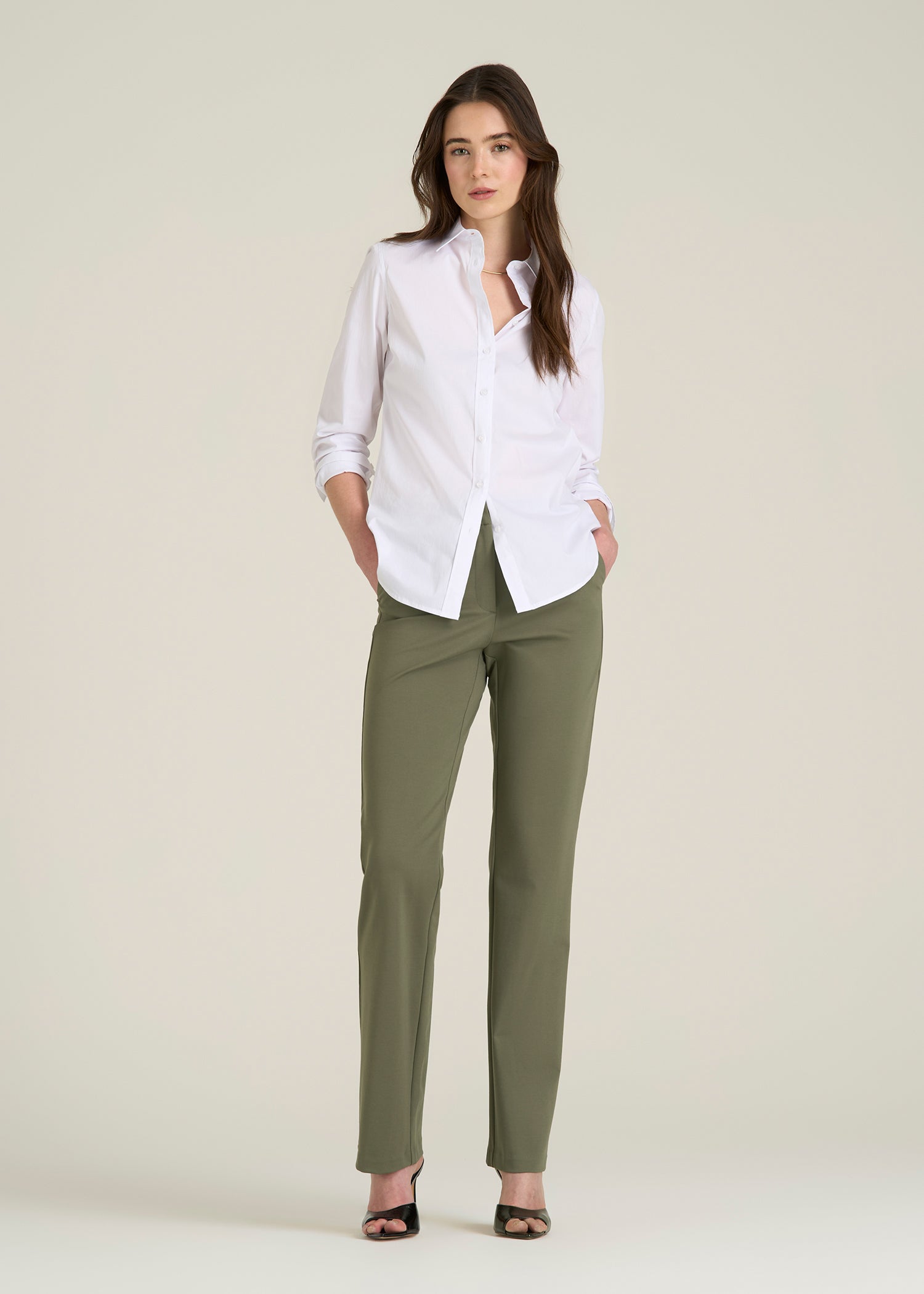Freedom Flex Slim Straight Leg Dress Pants for Tall Women in Olive