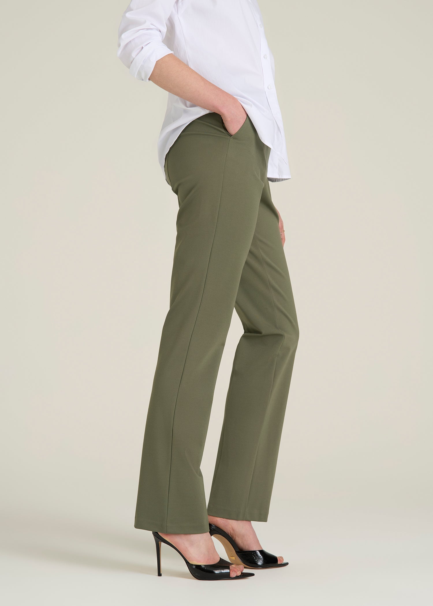 Freedom Flex Slim Straight Leg Dress Pants for Tall Women in Olive