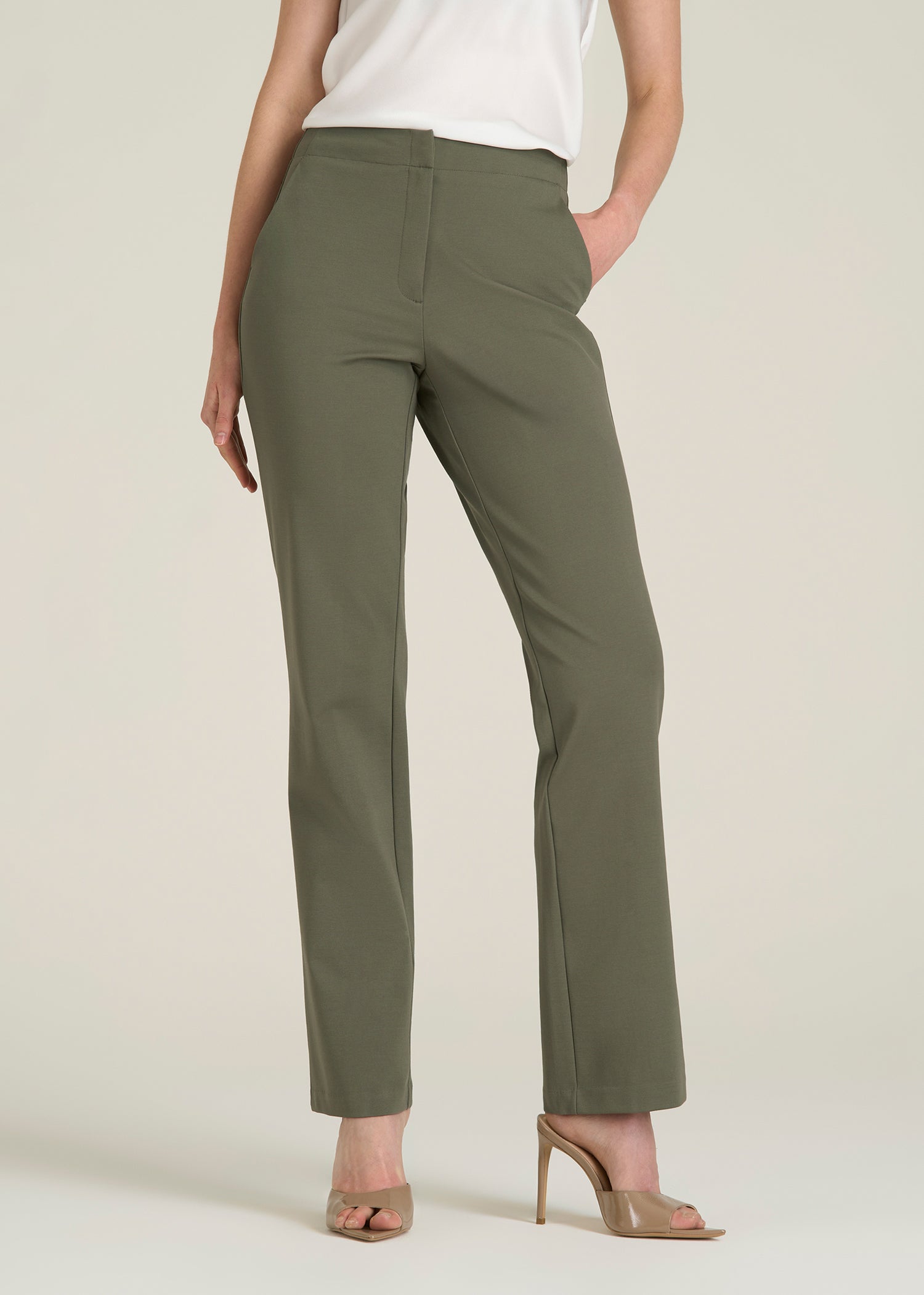 Freedom Flex Straight Leg Dress Pants for Tall Women in Olive