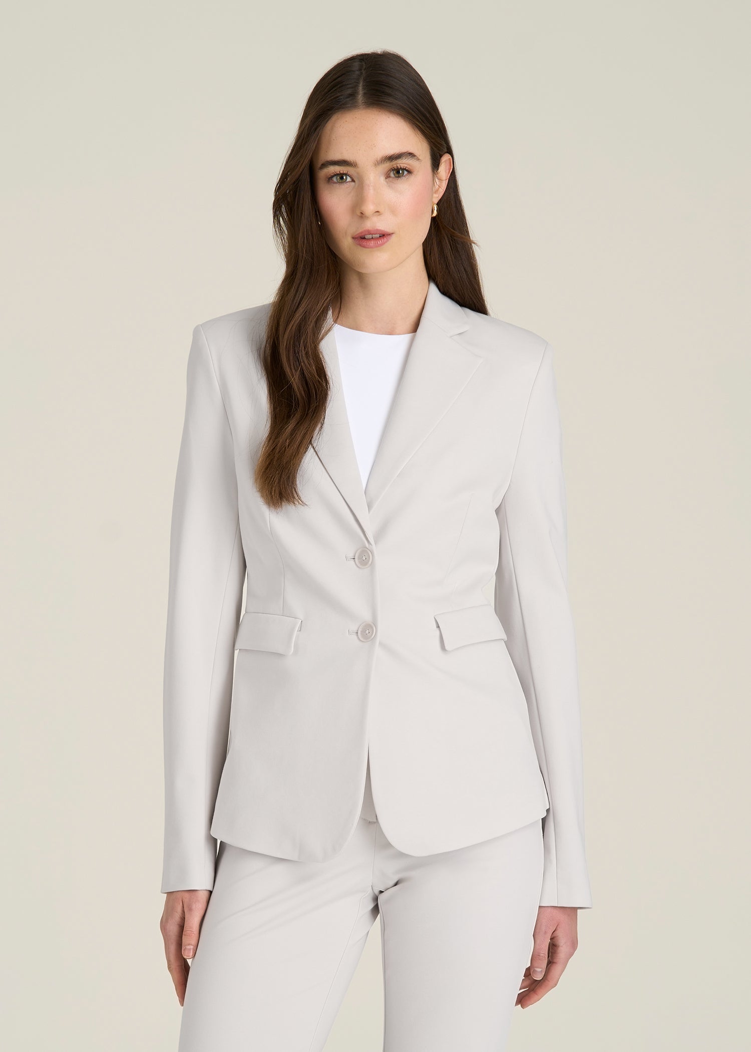 Freedom Flex Two-Button Slim-Fit Blazer for Tall Women in White Sand