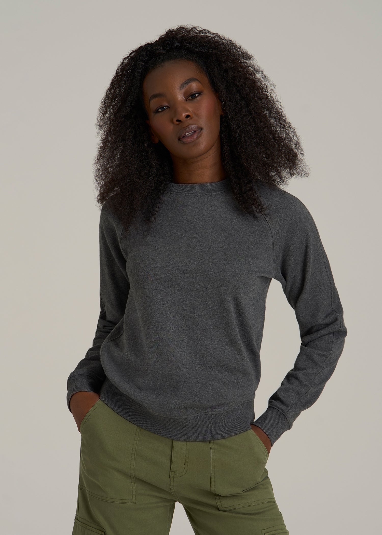 French Terry Crewneck Sweatshirt for Tall Women in Charcoal Mix
