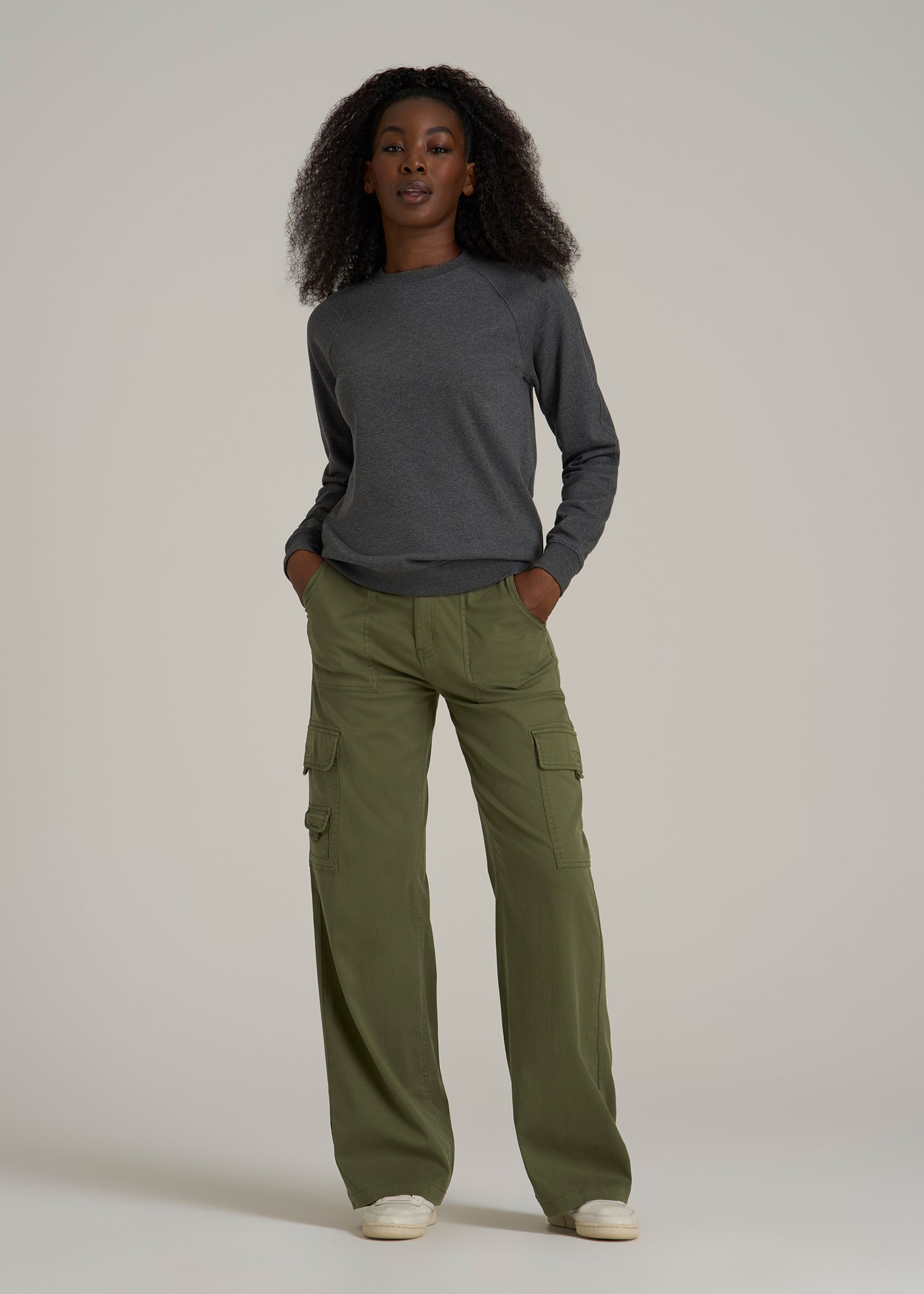 French Terry Crewneck Sweatshirt for Tall Women in Charcoal Mix