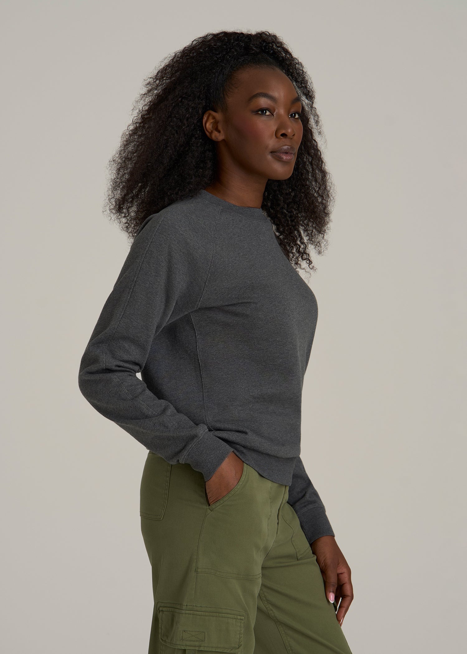 French Terry Crewneck Sweatshirt for Tall Women in Charcoal Mix