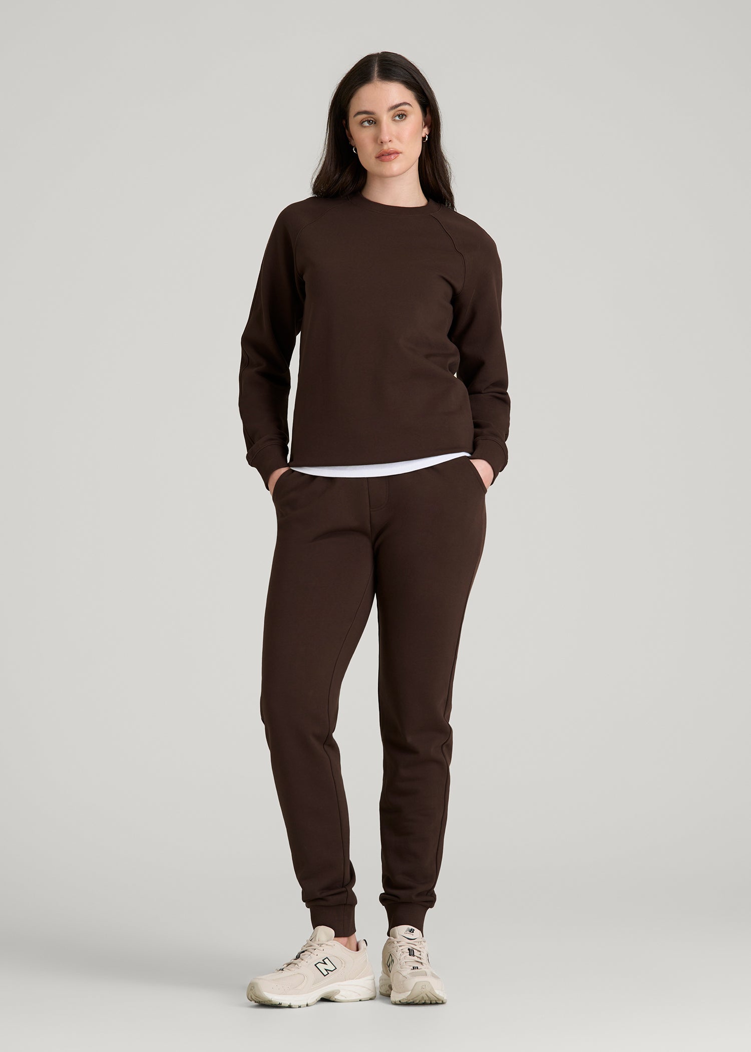 French Terry Crewneck Sweatshirt for Tall Women in Espresso