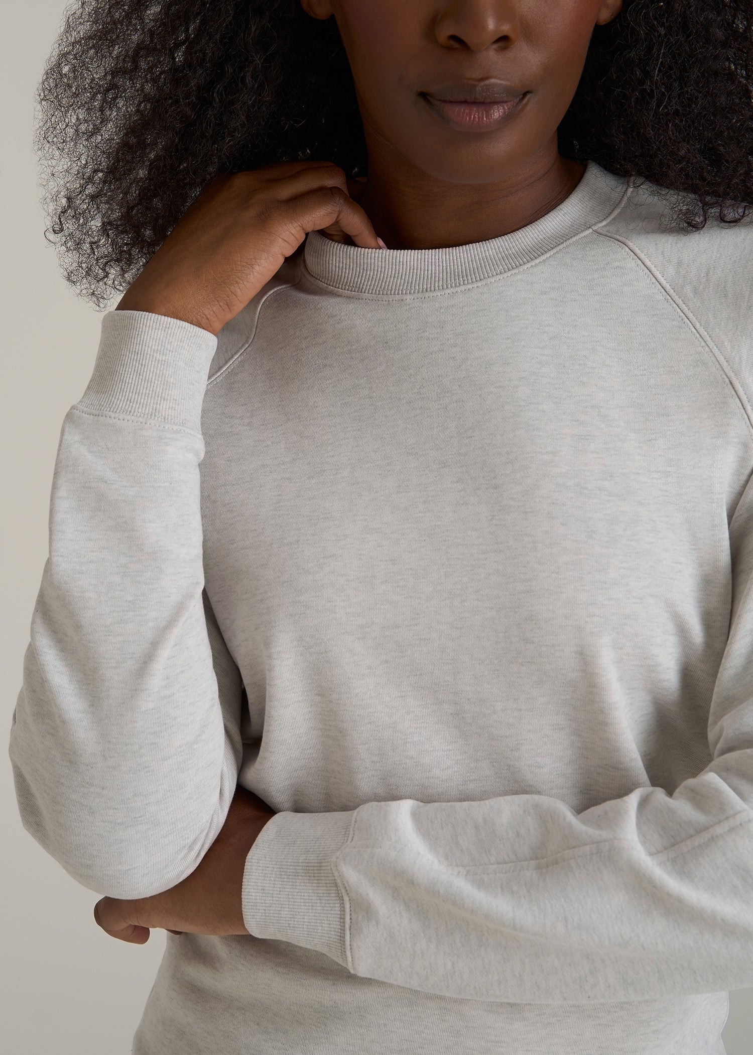 French Terry Crewneck Sweatshirt for Tall Women in Heather Cloud White