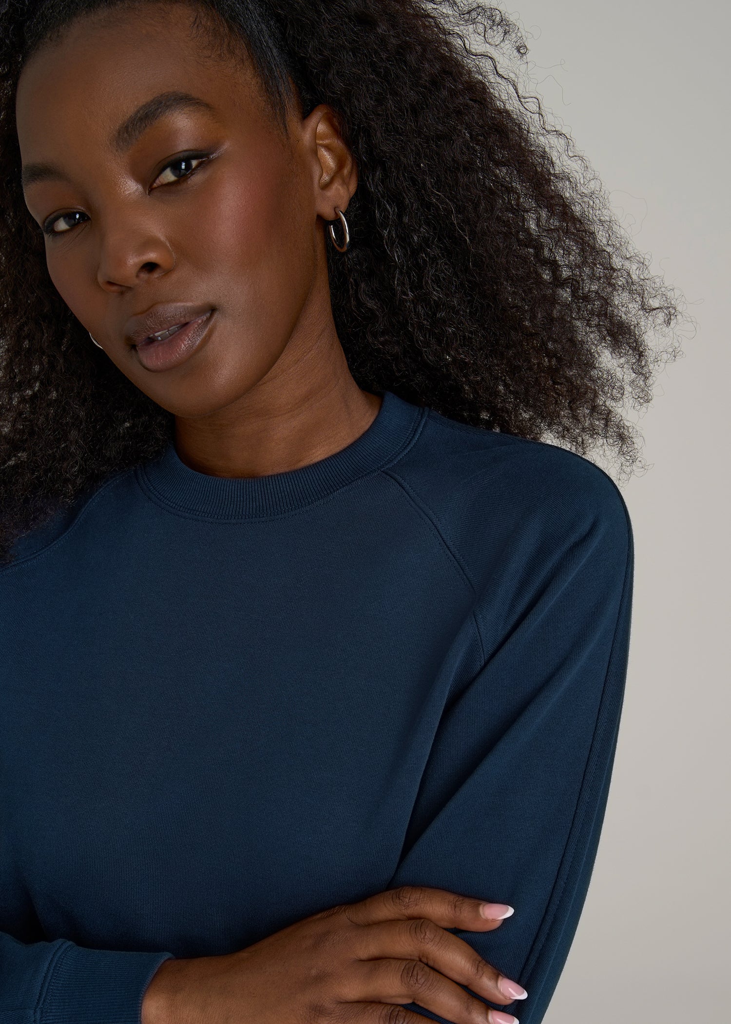 French Terry Crewneck Sweatshirt for Tall Women in Navy Blue