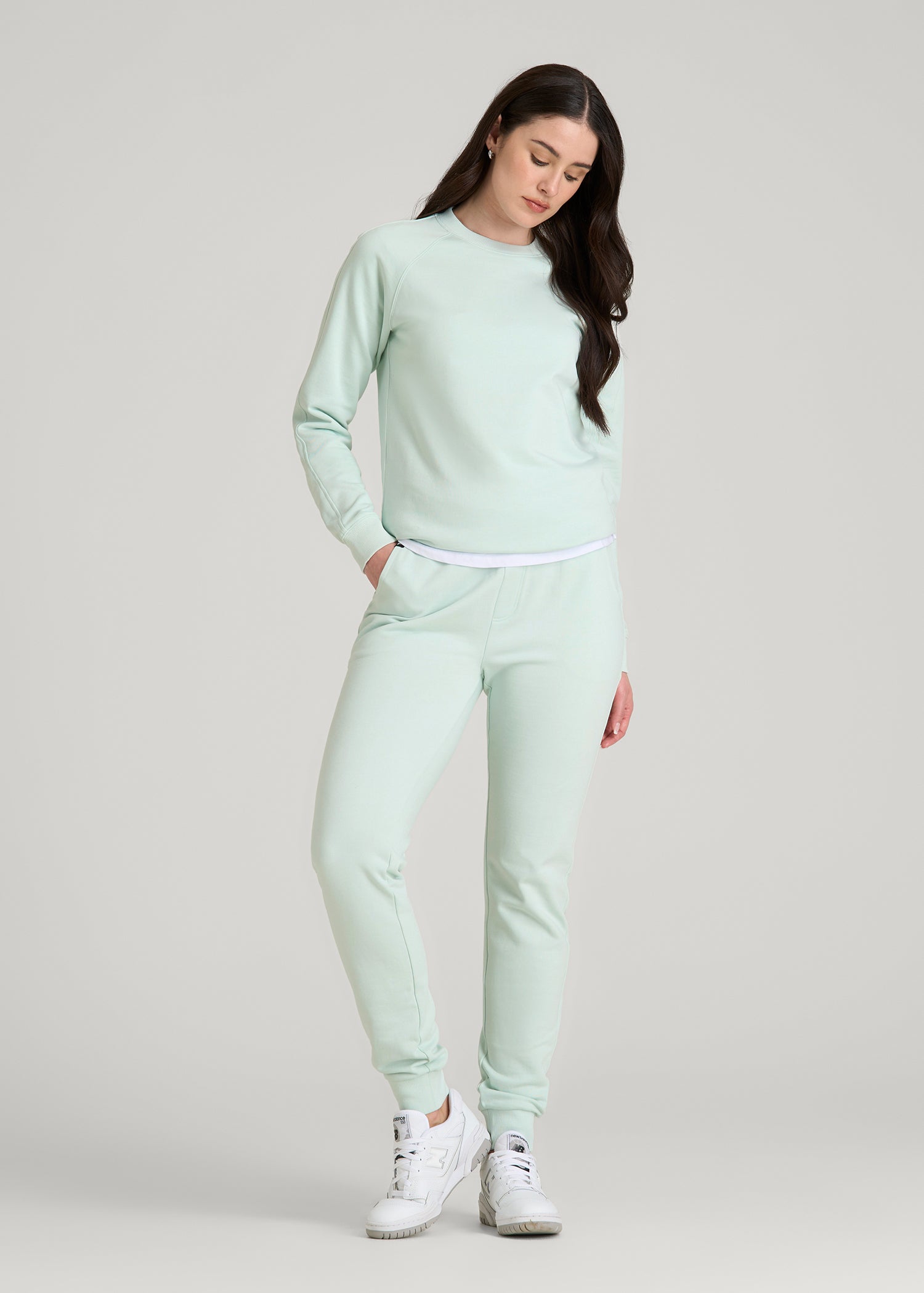 French Terry Crewneck Sweatshirt for Tall Women in Opal Blue