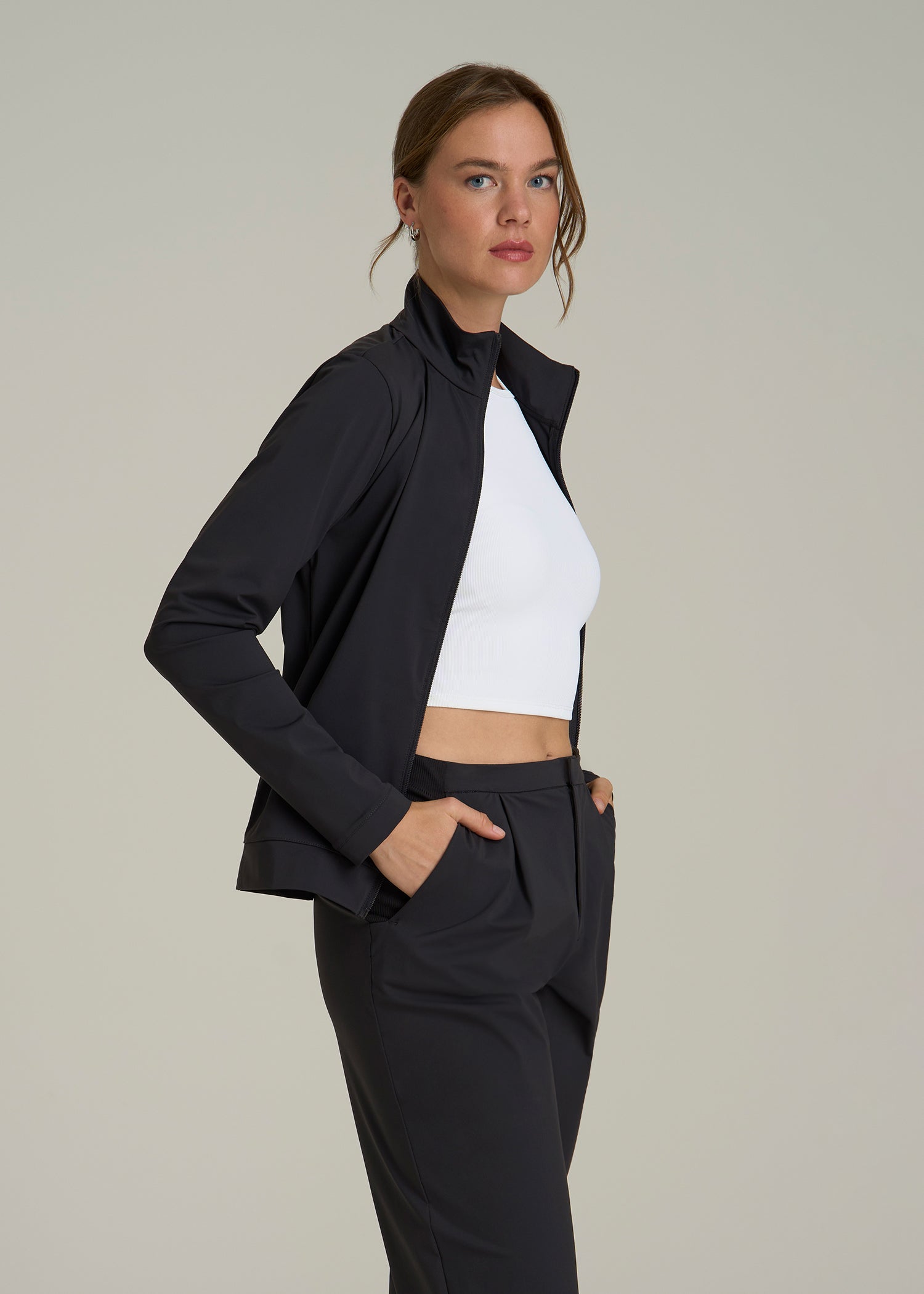 Front Zip Commuter Jacket for Tall Women in Black