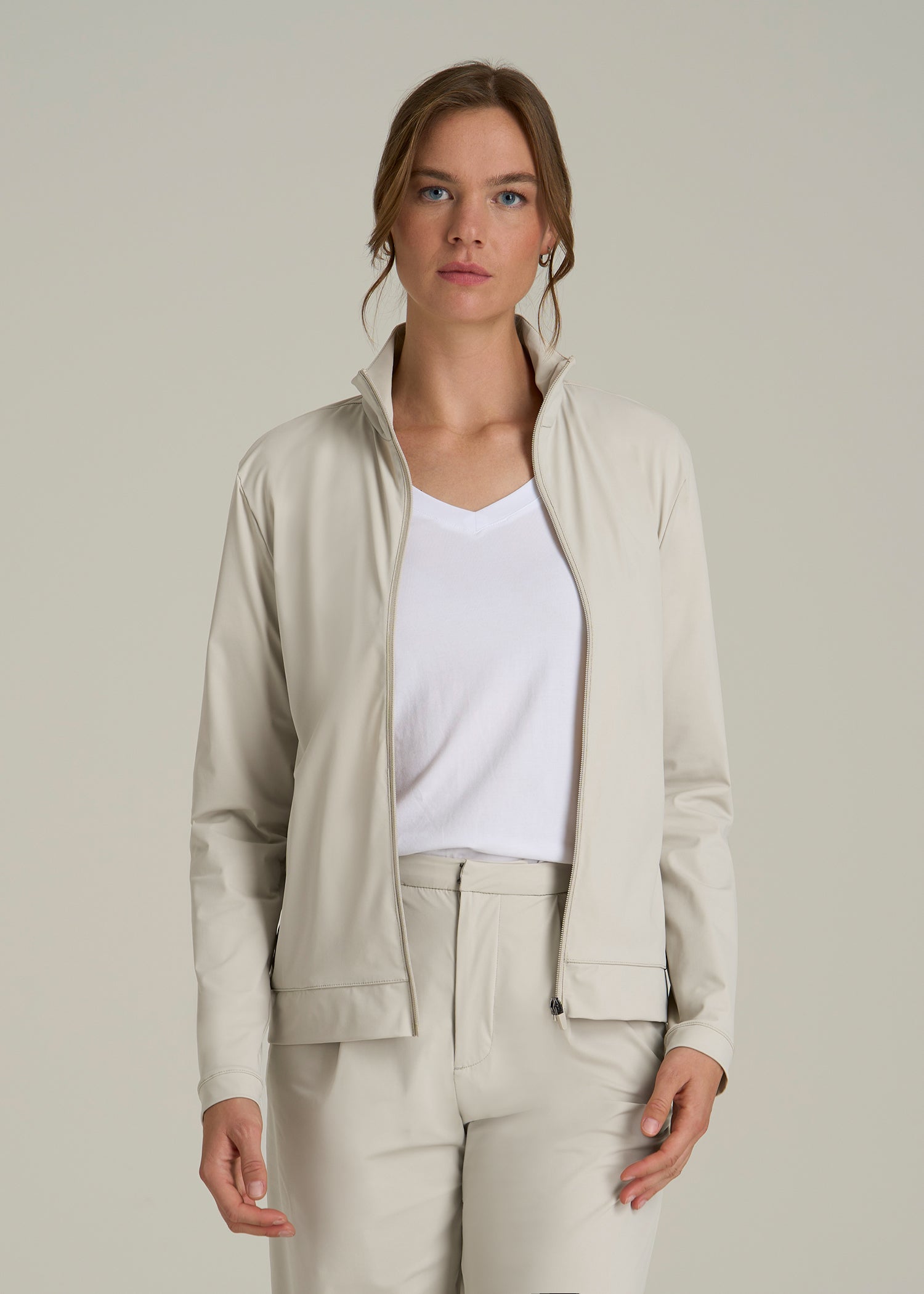 Front Zip Commuter Jacket for Tall Women in Stone