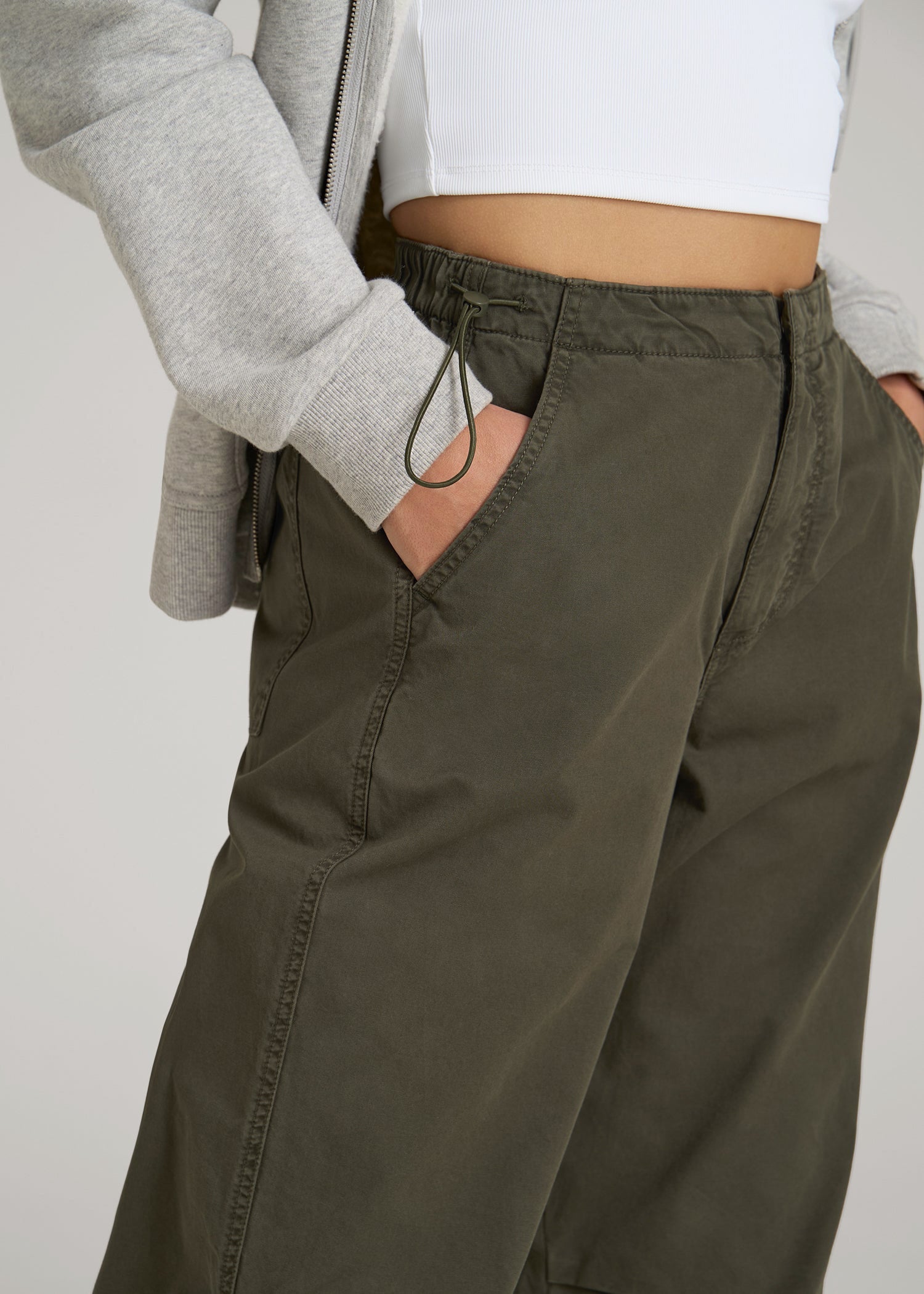 Garment Dyed Parachute Chino Pants for Tall Women in Forest Night