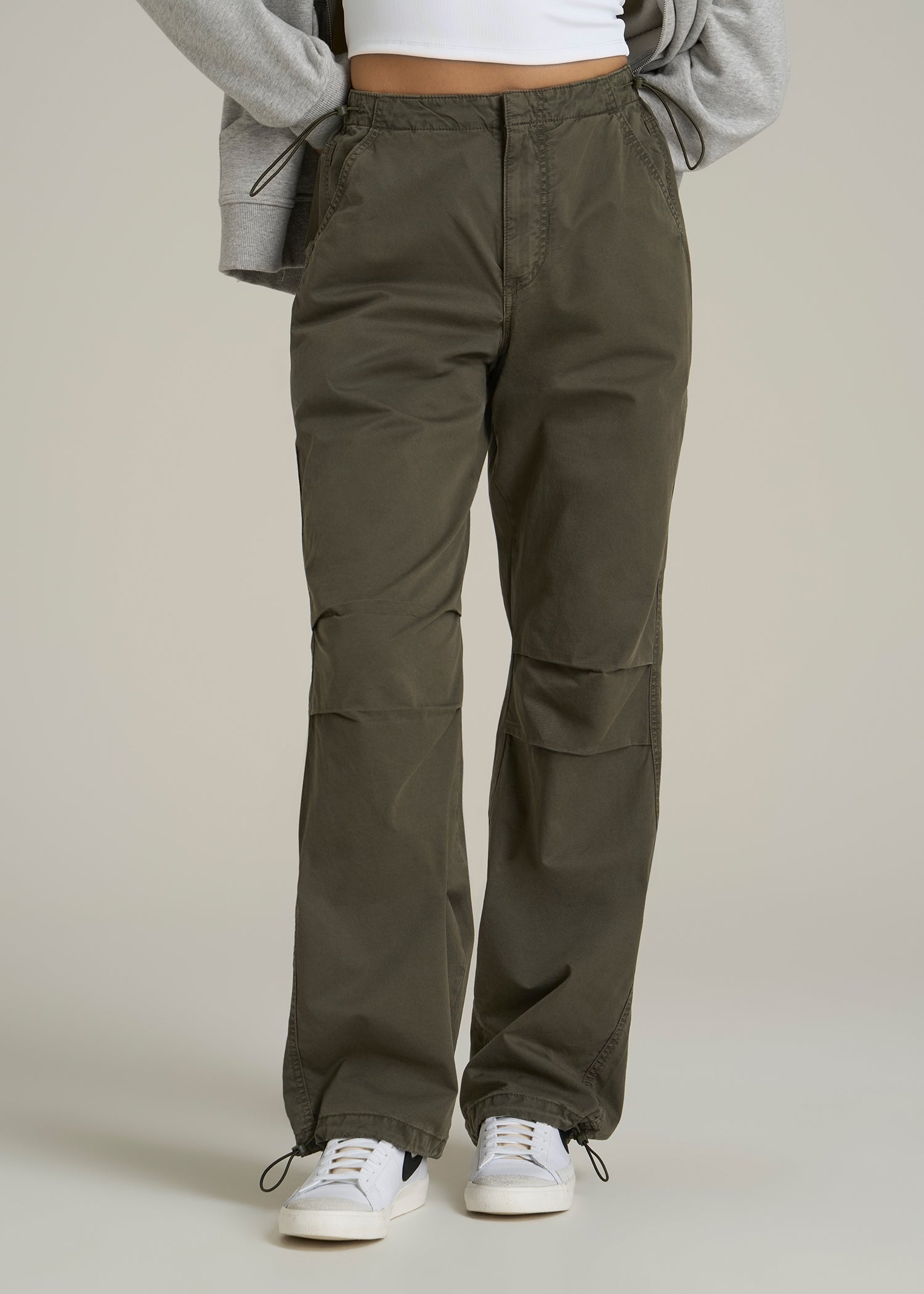 Garment Dyed Parachute Chino Pants for Tall Women in Forest Night