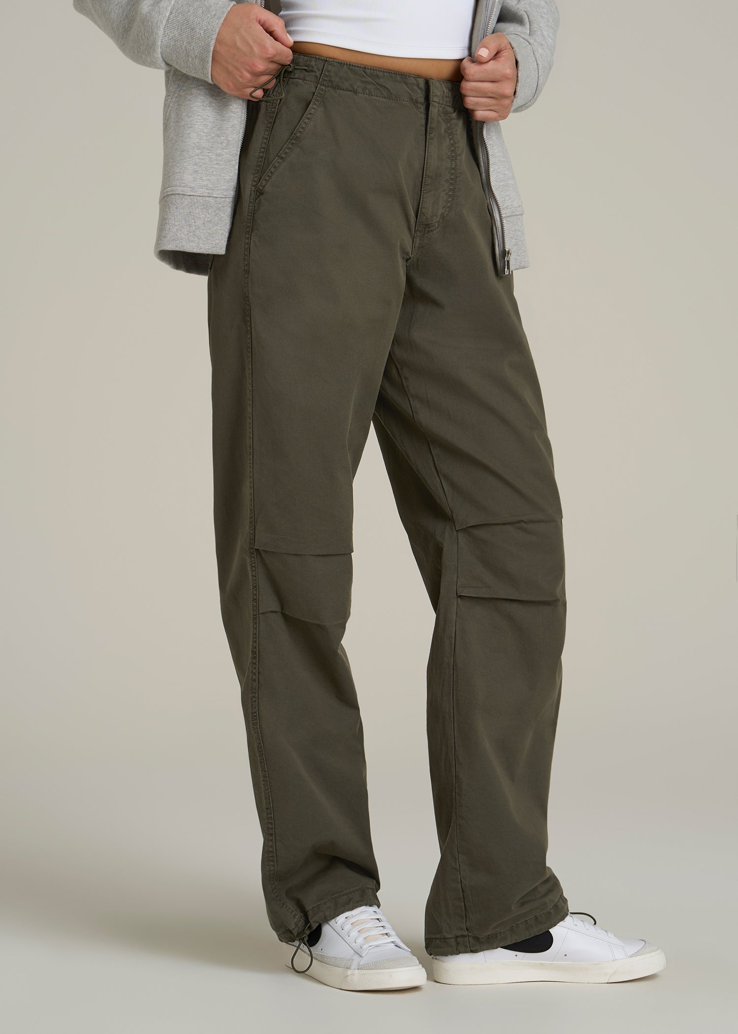 Garment Dyed Parachute Chino Pants for Tall Women in Forest Night