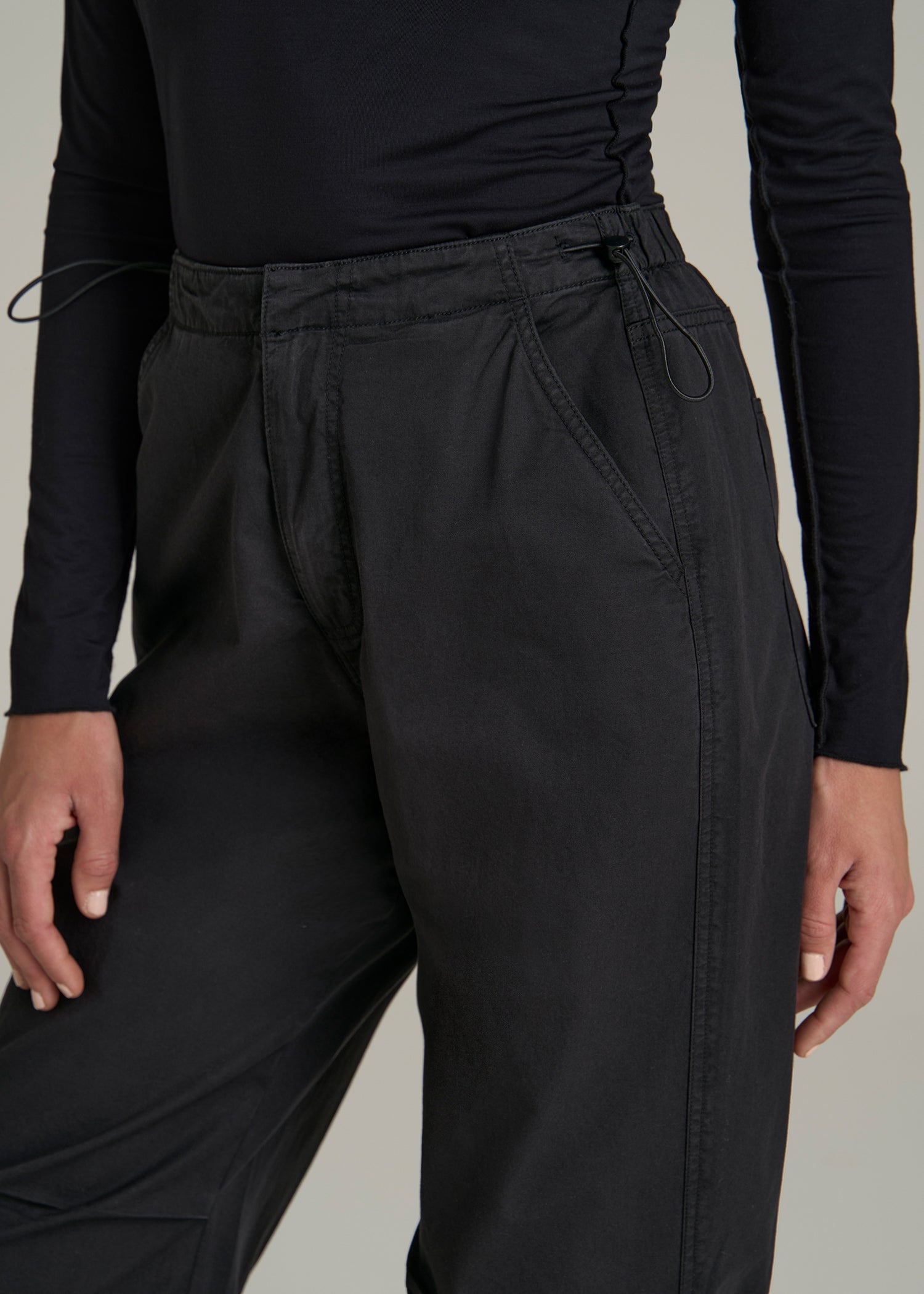 Garment Dyed Parachute Chino Pants for Tall Women in Vintage Black