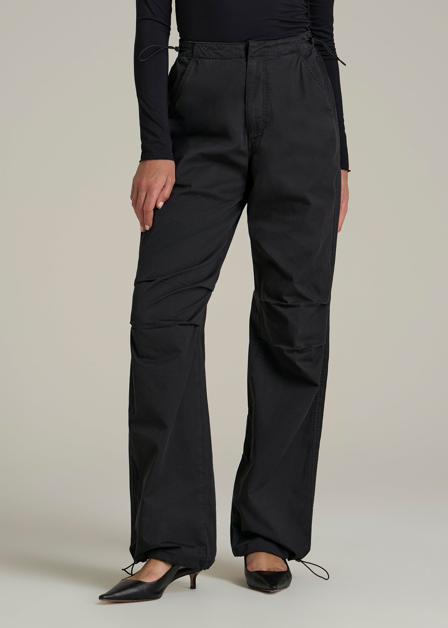 Garment Dyed Parachute Chino Pants for Tall Women in Vintage Black