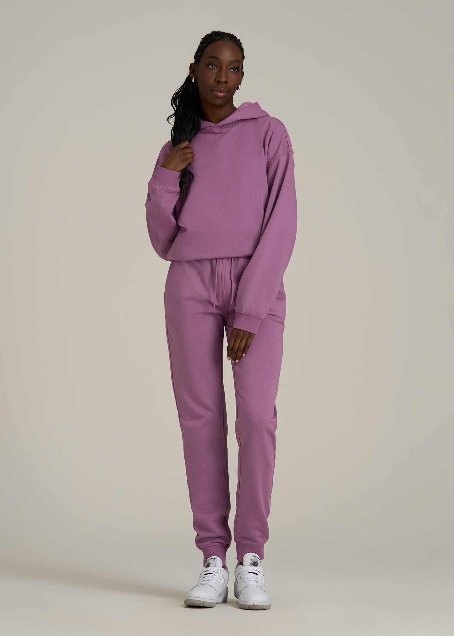 Garment Dyed Sweatpants for Tall Women in Washed Argyle Purple