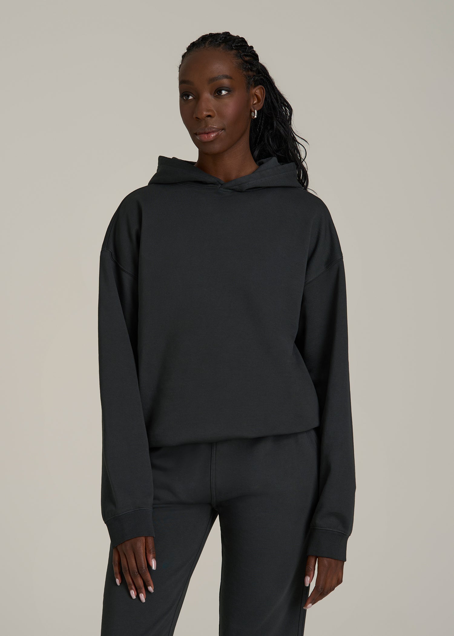 Garment Dyed Hoodie for Tall Women in Washed Black